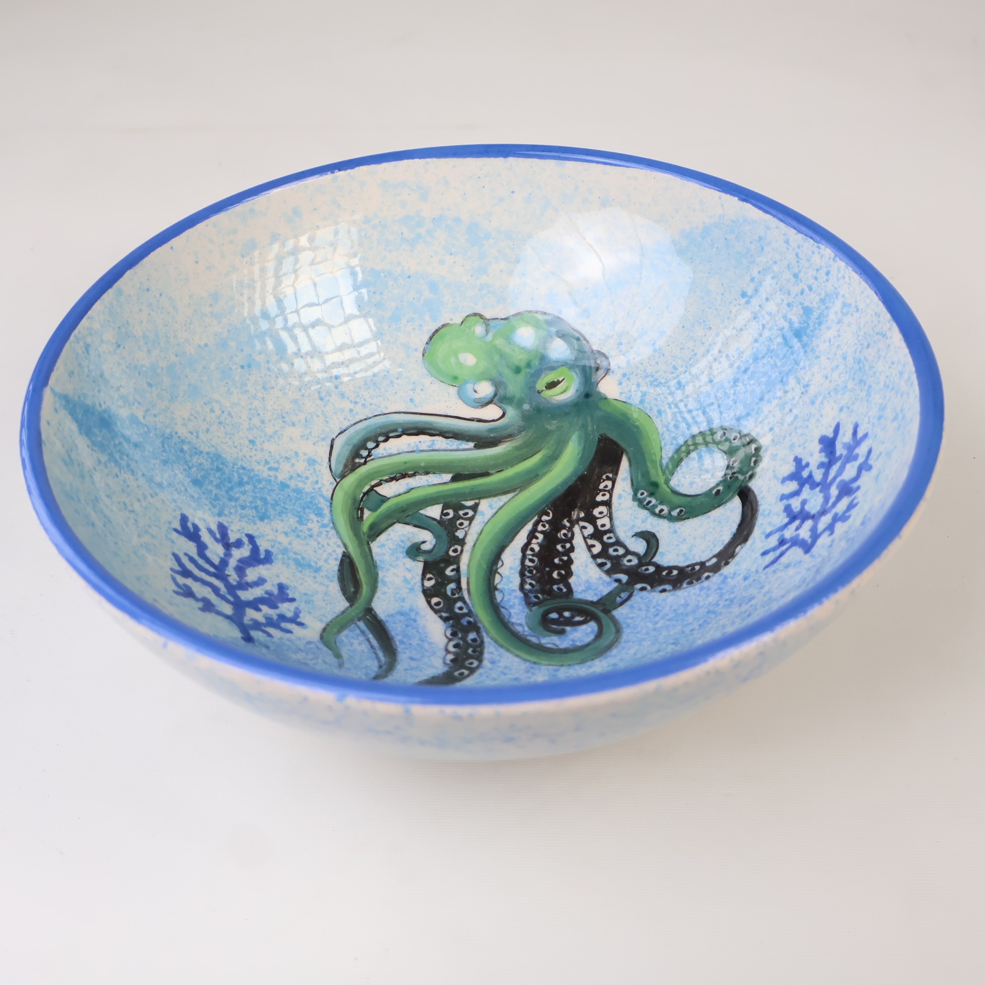 Artisan Hand-Painted Pottery Octopus Bowls | Ocean Pattern Ceramic Bowls for Meals, Snacks, Salads & Fruit