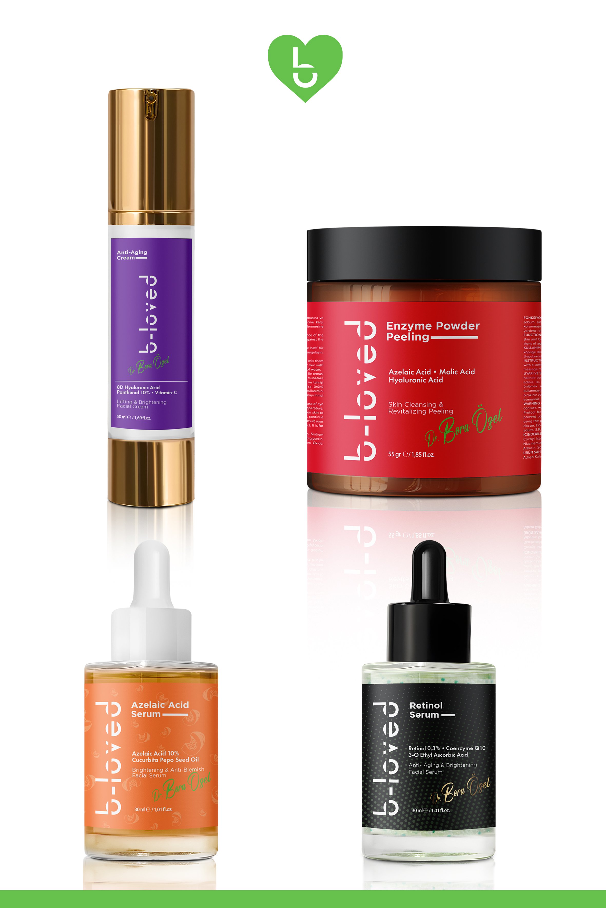 B Loved 4'lü Cilt Yenileme Seti | Retinol, Azelaik Asit, Enzim & Anti-Aging
