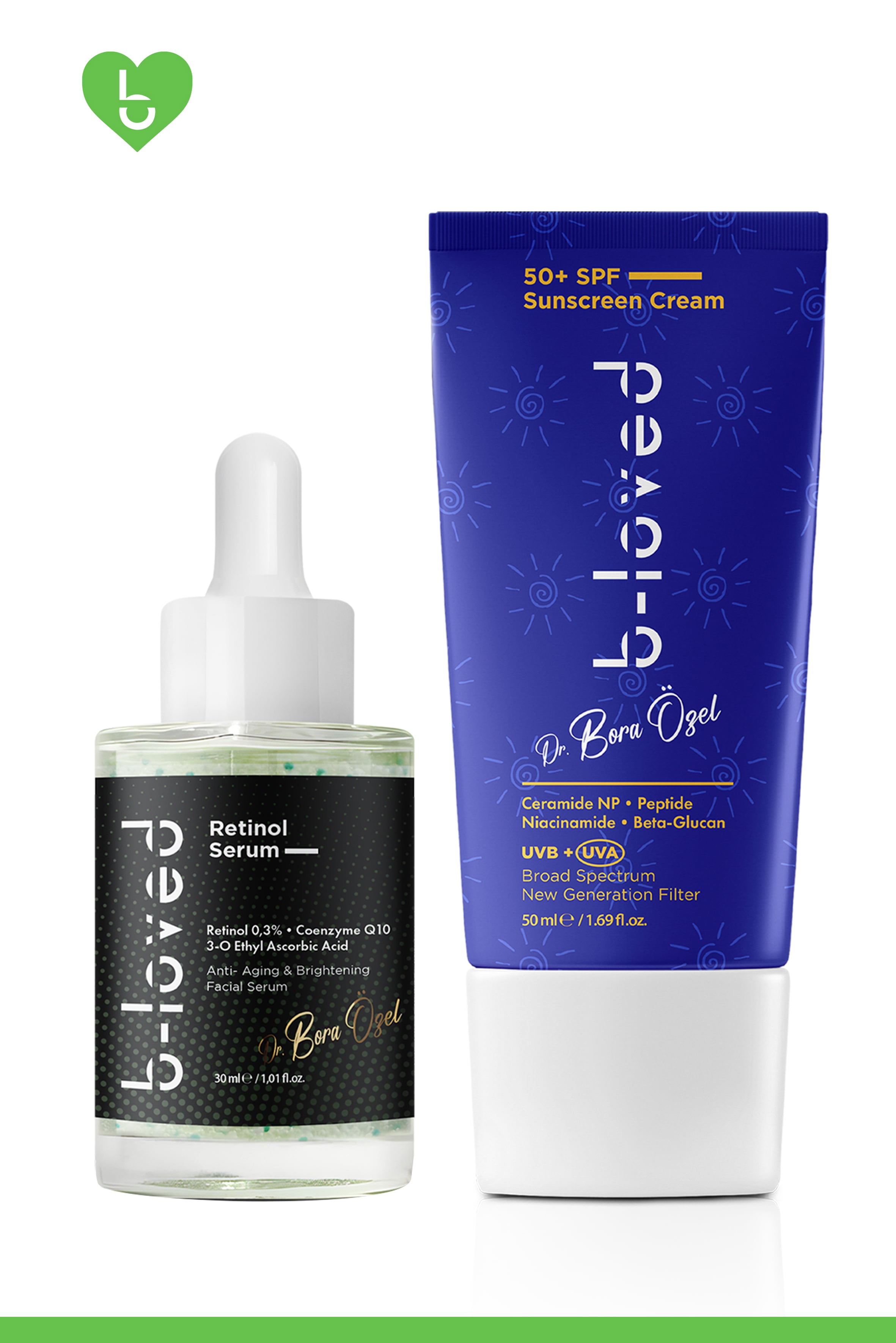 Retinol Serum + Güneş Kremi SPF 50+ ikili Cilt Yenileme & UV Koruması