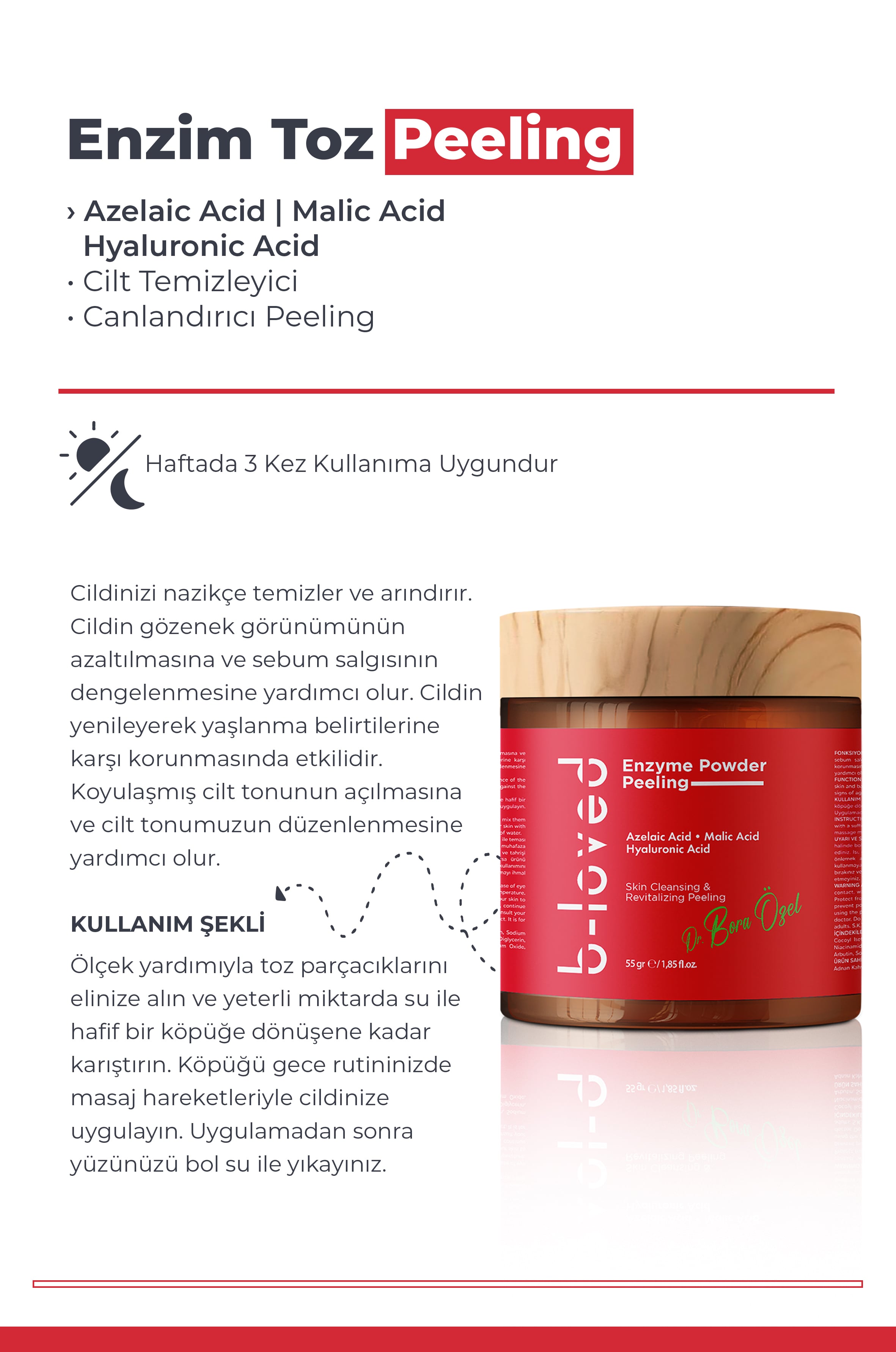 Siyah Nokta Karşıtı Azelaik Asit Ve Hyaluronik Asit Içeren Yüz Canlandırıcı Enzim Peeling-55 G