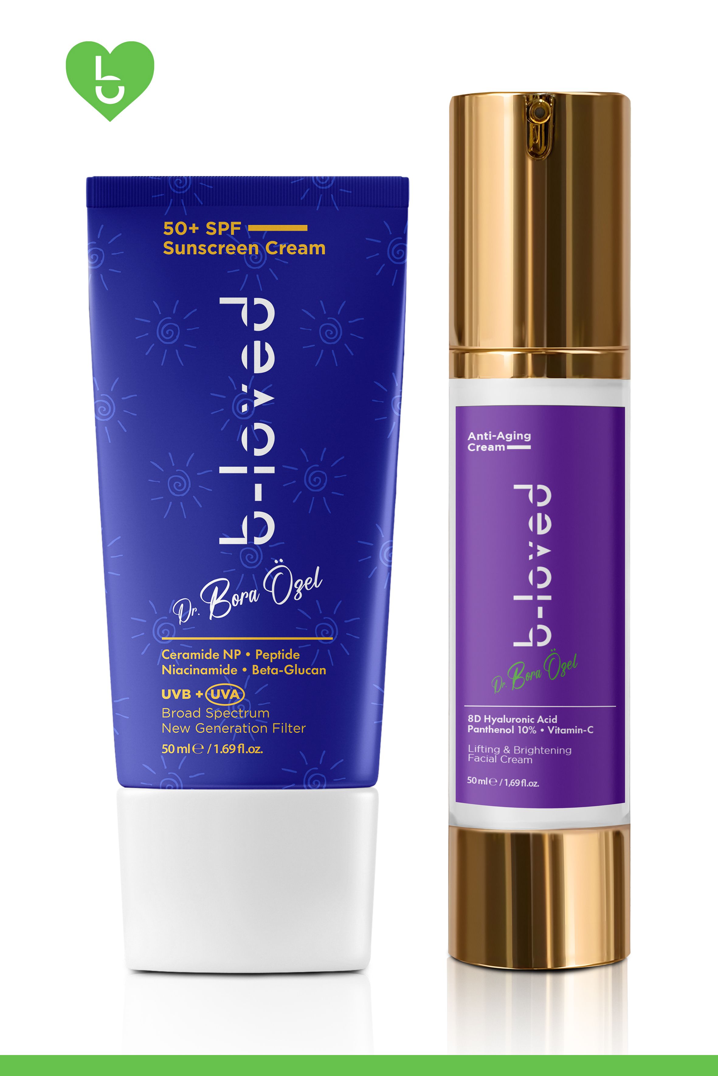 Anti-Aging Krem ve Çok Yüksek Korumalı SPF 50+ İkili - Cilt Sıkılaştırma & Leke Önleme