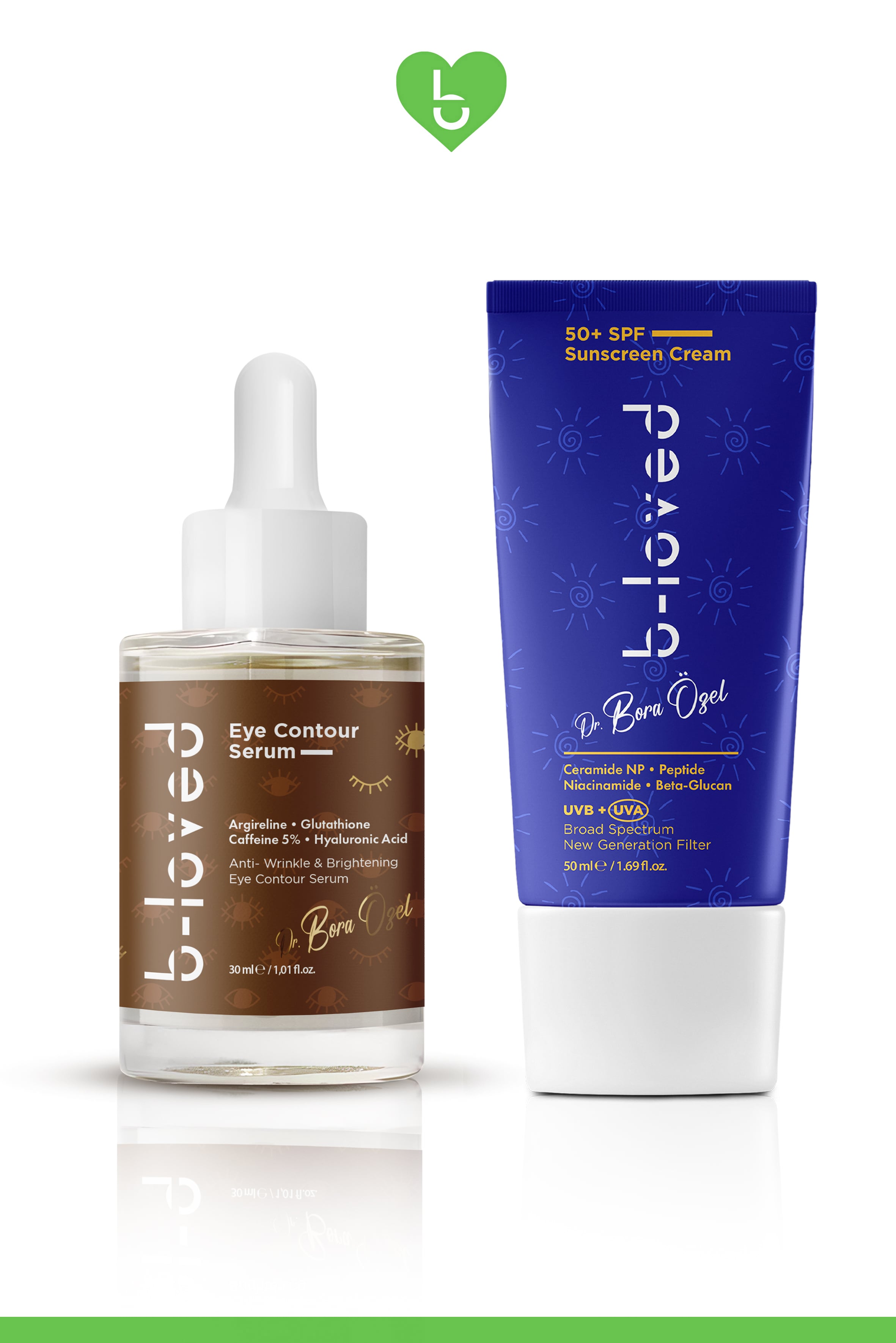 Kırışıklık ve Aydınlatıcı Etkili + 50 SPF Güneş Korumalı  2 li Göz Çevresi  Seti Argireline • Glutathione Caffeine 5% • Hyaluronic Acid & Güneş Kremi+50SPF