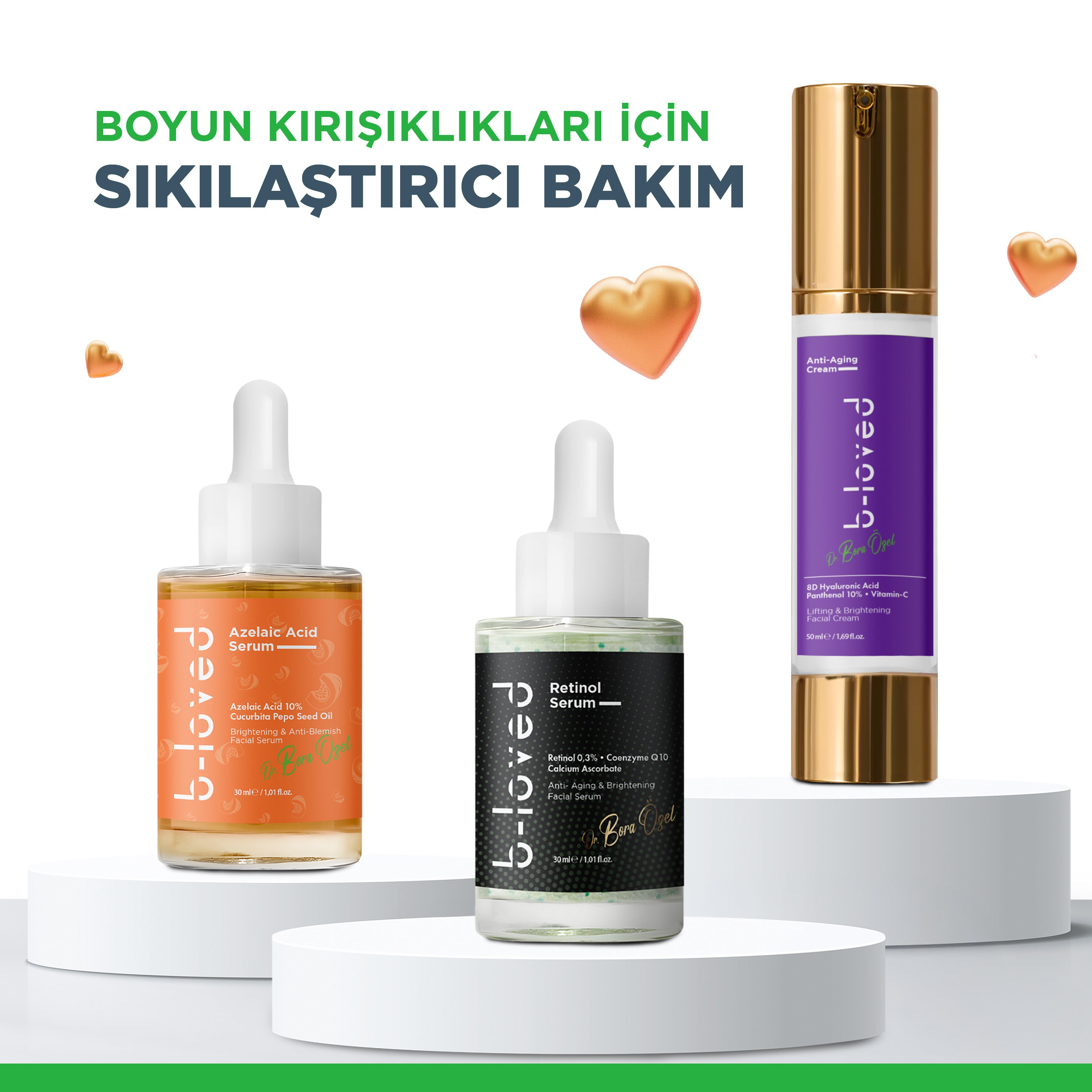 B Loved Boyun Kırışıklıkları İçin 3 Aşamalı Bakım Seti | Sıkı ve Genç Görünüm