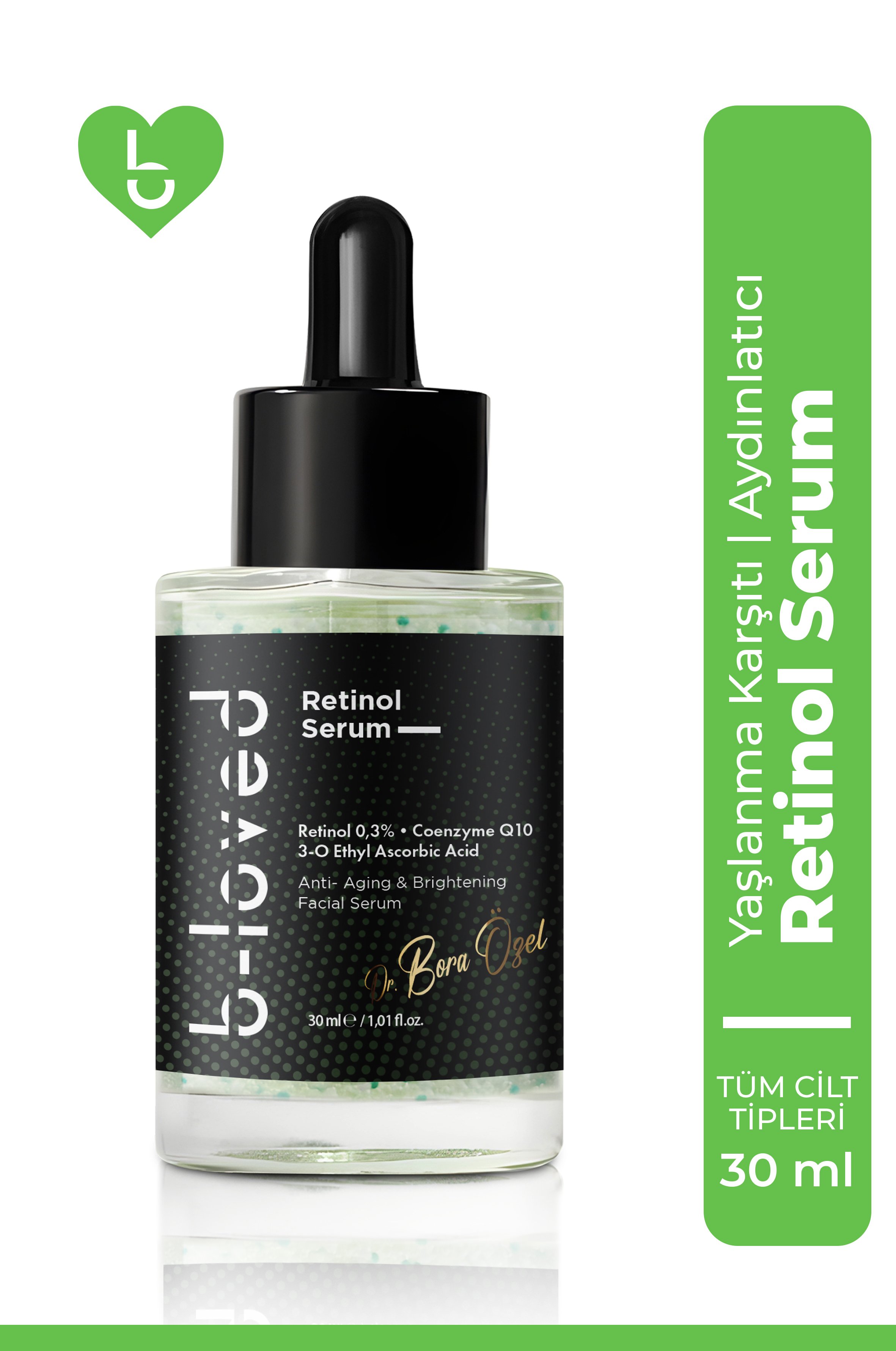 Retinol % 0.3 (A Vitamini), Coenzyme Q10, Kırışıklık ve Sivilce Karşıtı, Aydınlatıcı Serum 