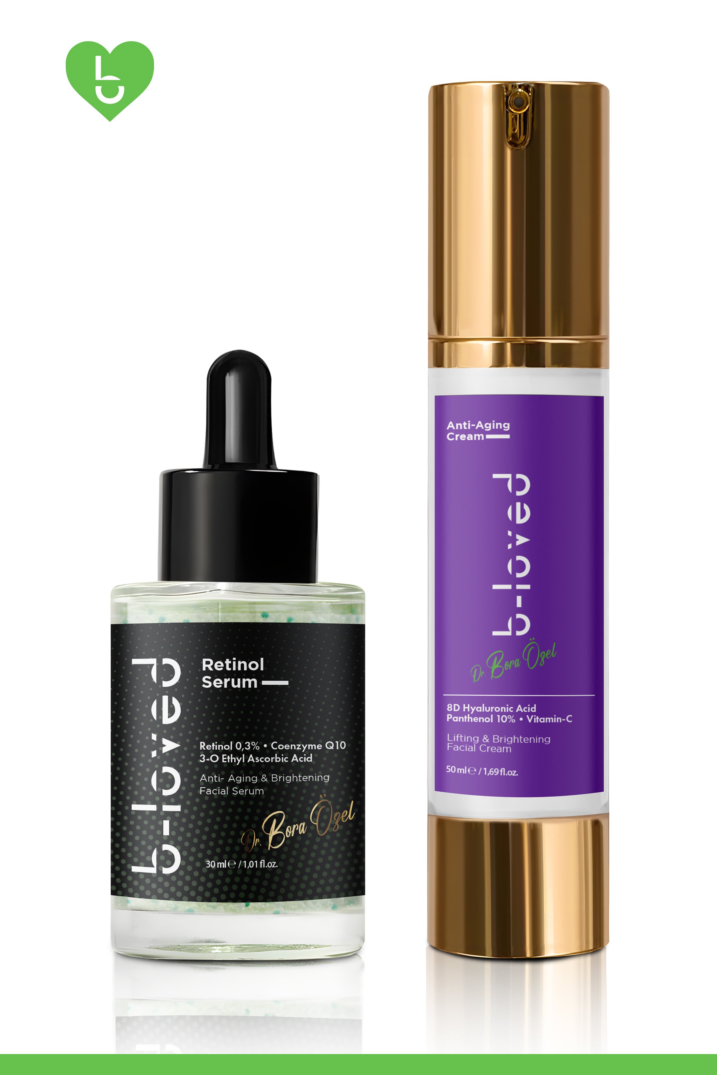 2'li Cilt Bakım Retinol % 0.3, Coenzyme Q10, Kırışıklık ve Akne Karşıtı, 8d Hyaluronik Asit, Vitamin C Ve Pantenol Içeren Sıkılaştırıcı Ve Parlatıcı Yüz Kremi