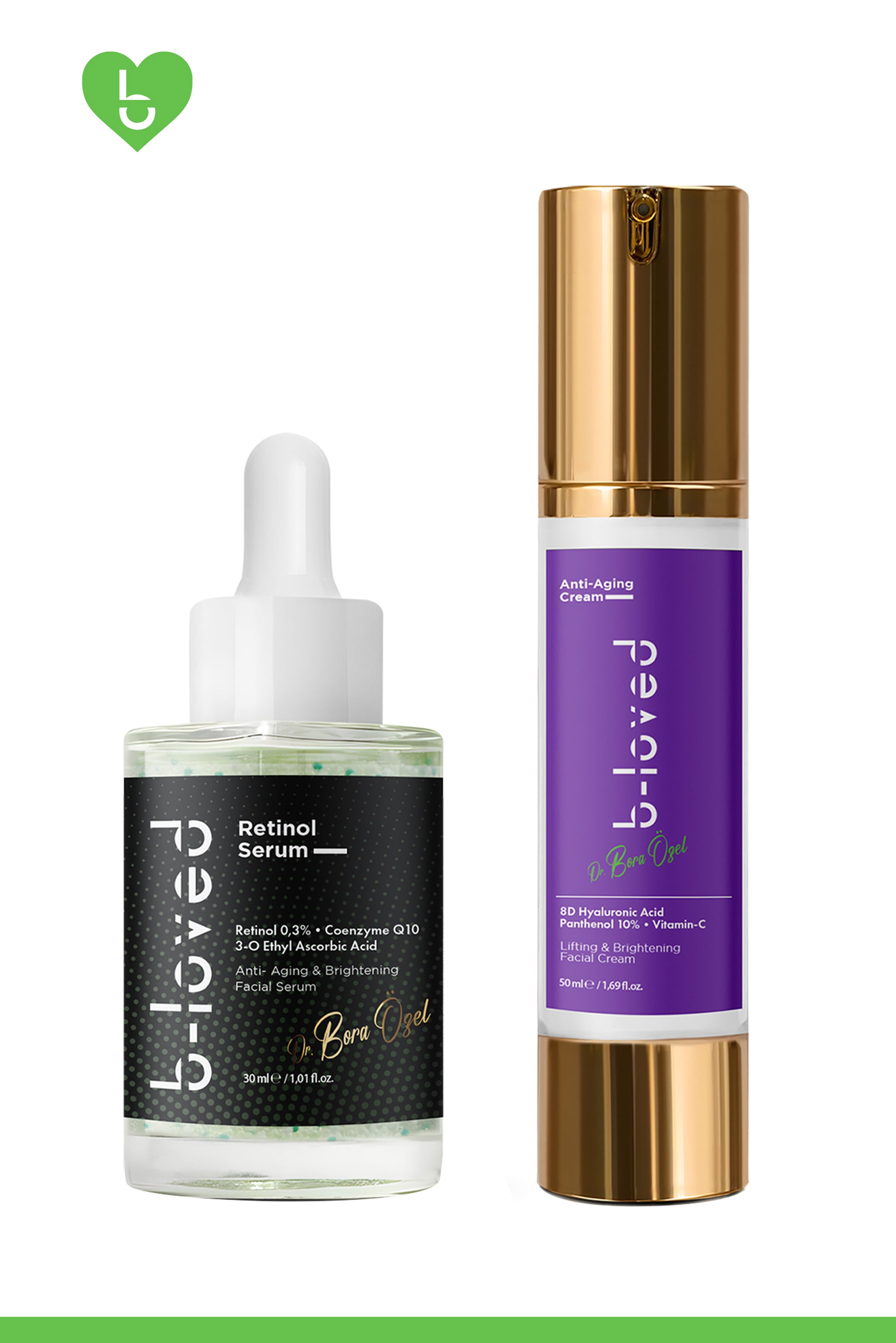 2'li Cilt Bakım Retinol % 0.3, Coenzyme Q10, Kırışıklık ve Akne Karşıtı, 8d Hyaluronik Asit, Vitamin C Ve Pantenol Içeren Sıkılaştırıcı Ve Parlatıcı Yüz Kremi