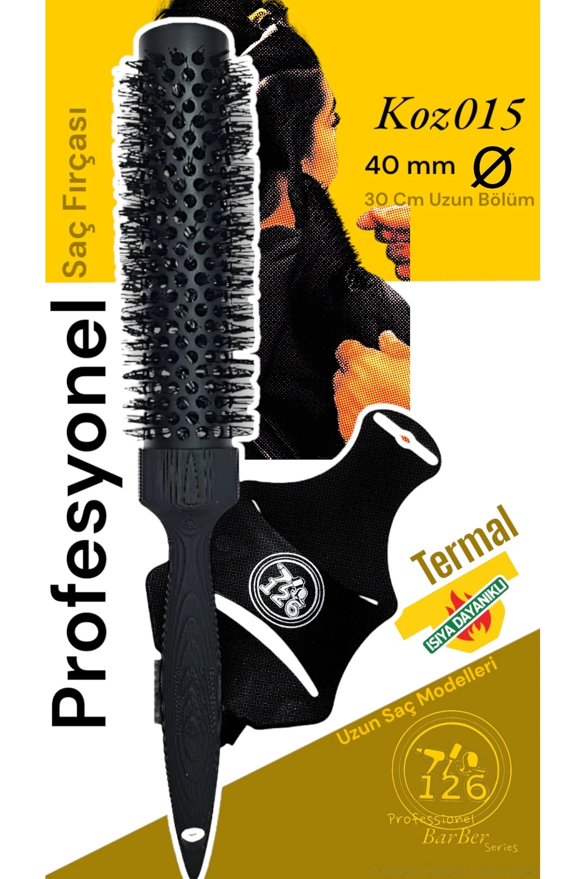 126 koz15 PROFESYONEL ‘UZUN’ Fön Fırçası (40 mm Çap , 30 cm Uzun Fırça)