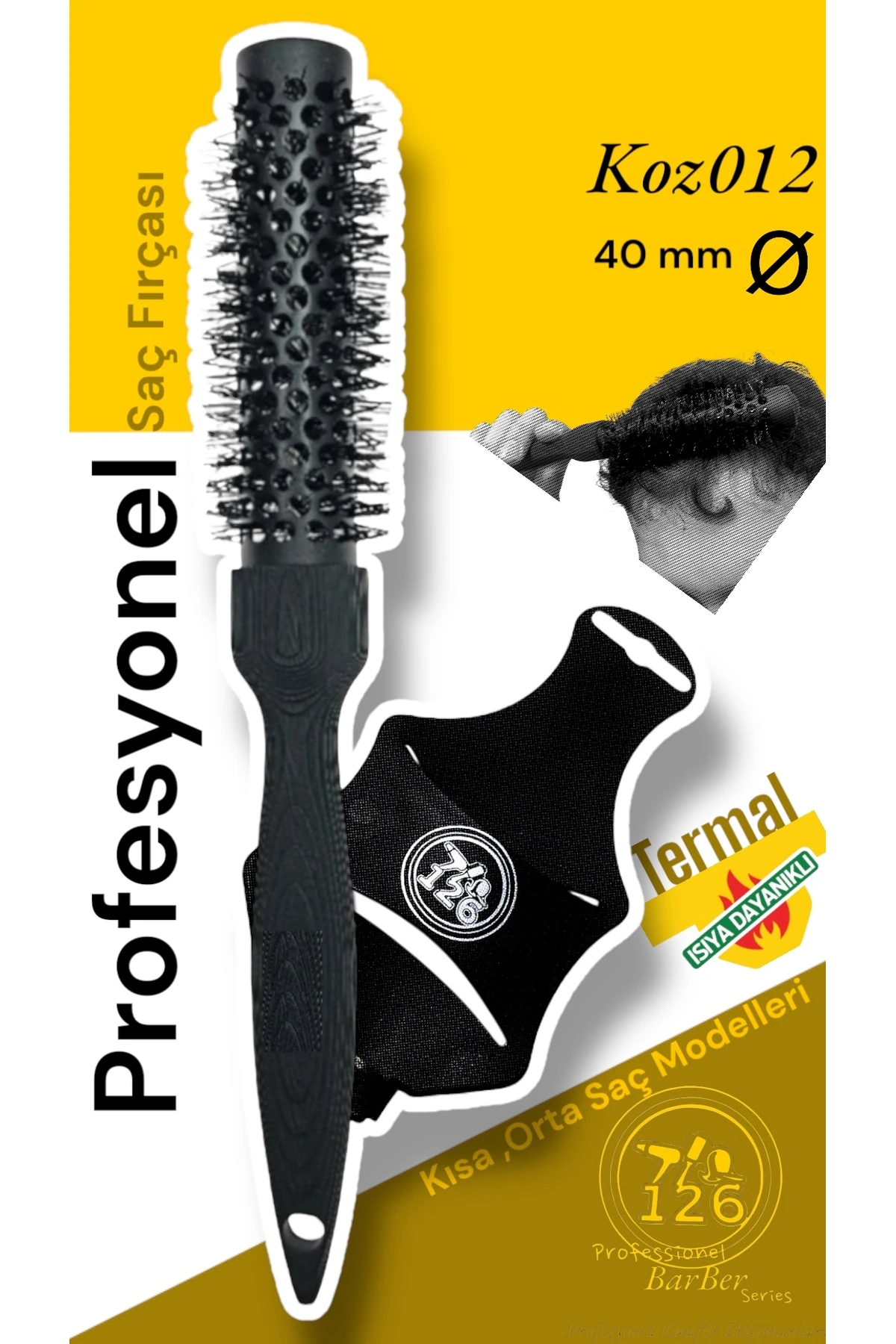 126 koz12 PROFESYONEL Fön Fırçası (40 mm Çap) BLACKSPRO