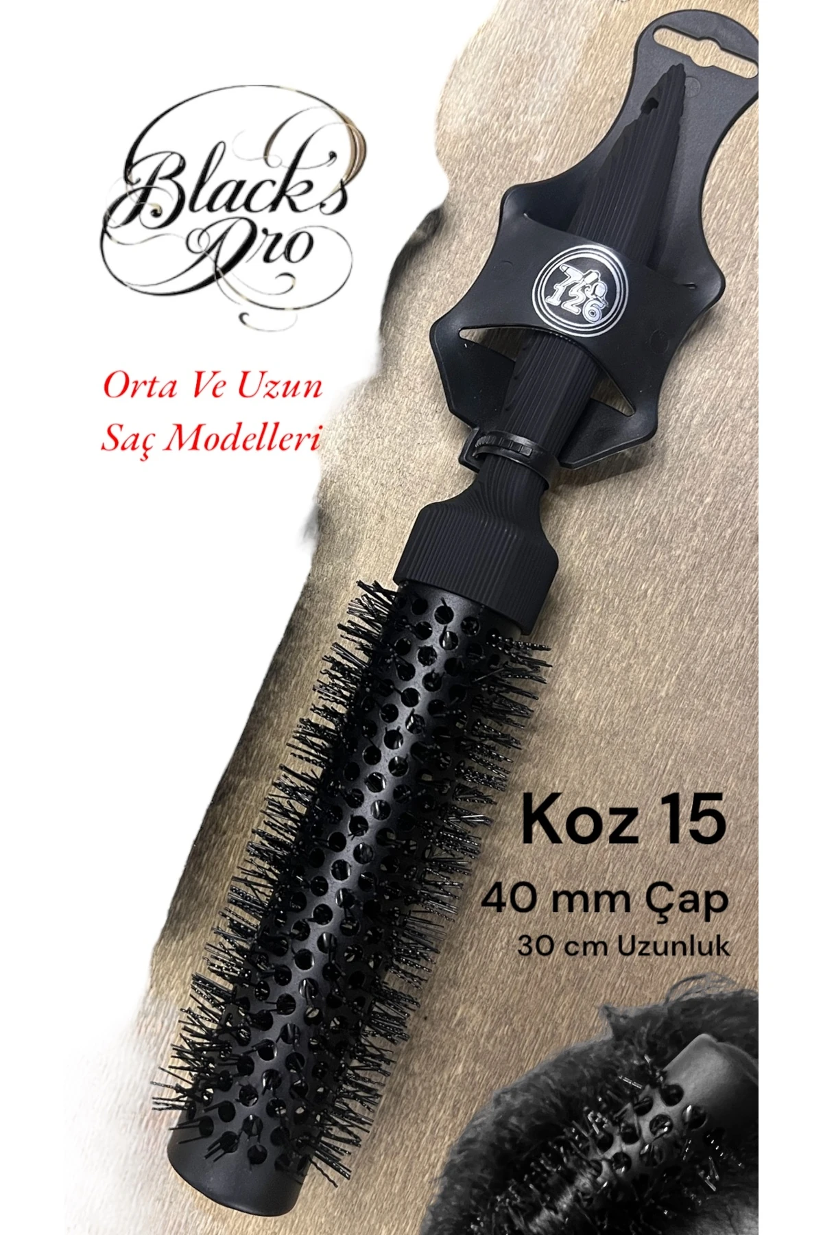 126 koz15 PROFESYONEL ‘UZUN’ Fön Fırçası (40 mm Çap , 30 cm Uzun Fırça)