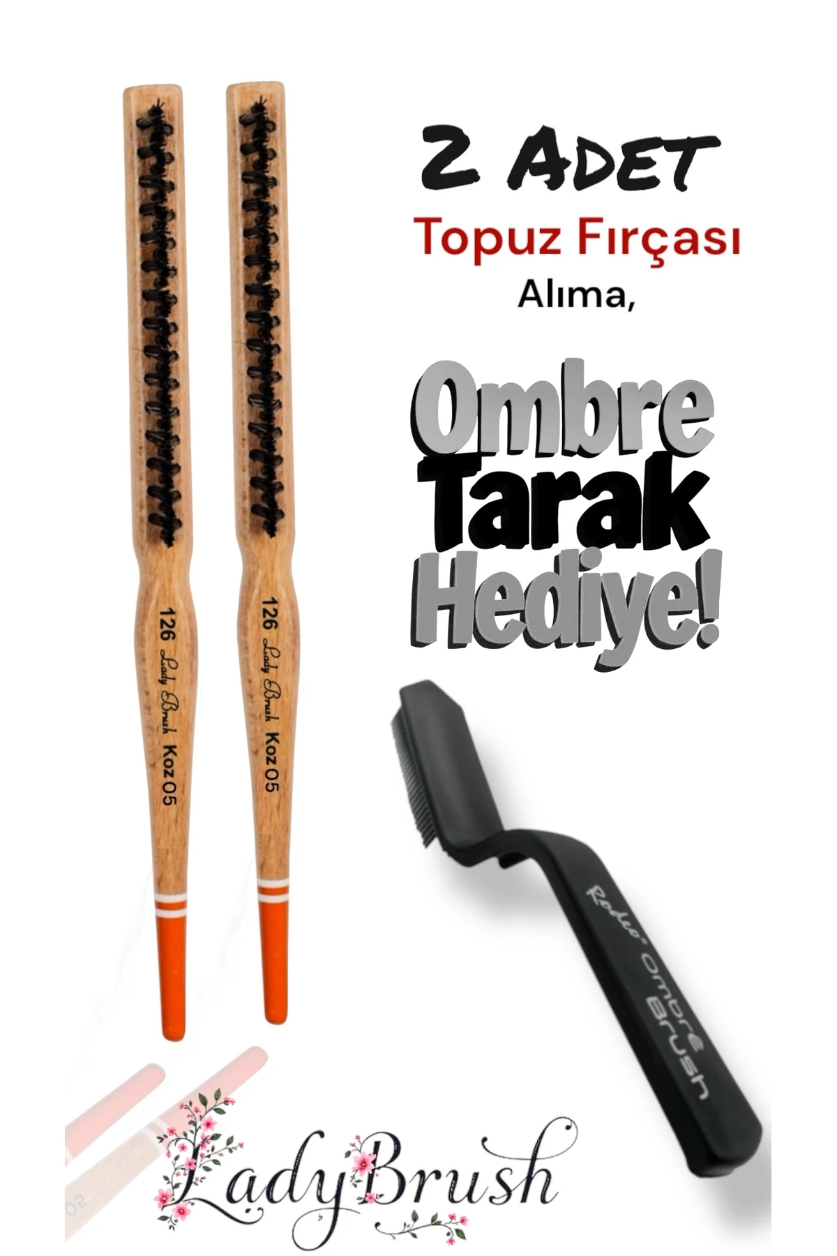 126 koz05 2 adet Topuz Fırçası + Ombre Tarak Hediyeli! main variant image