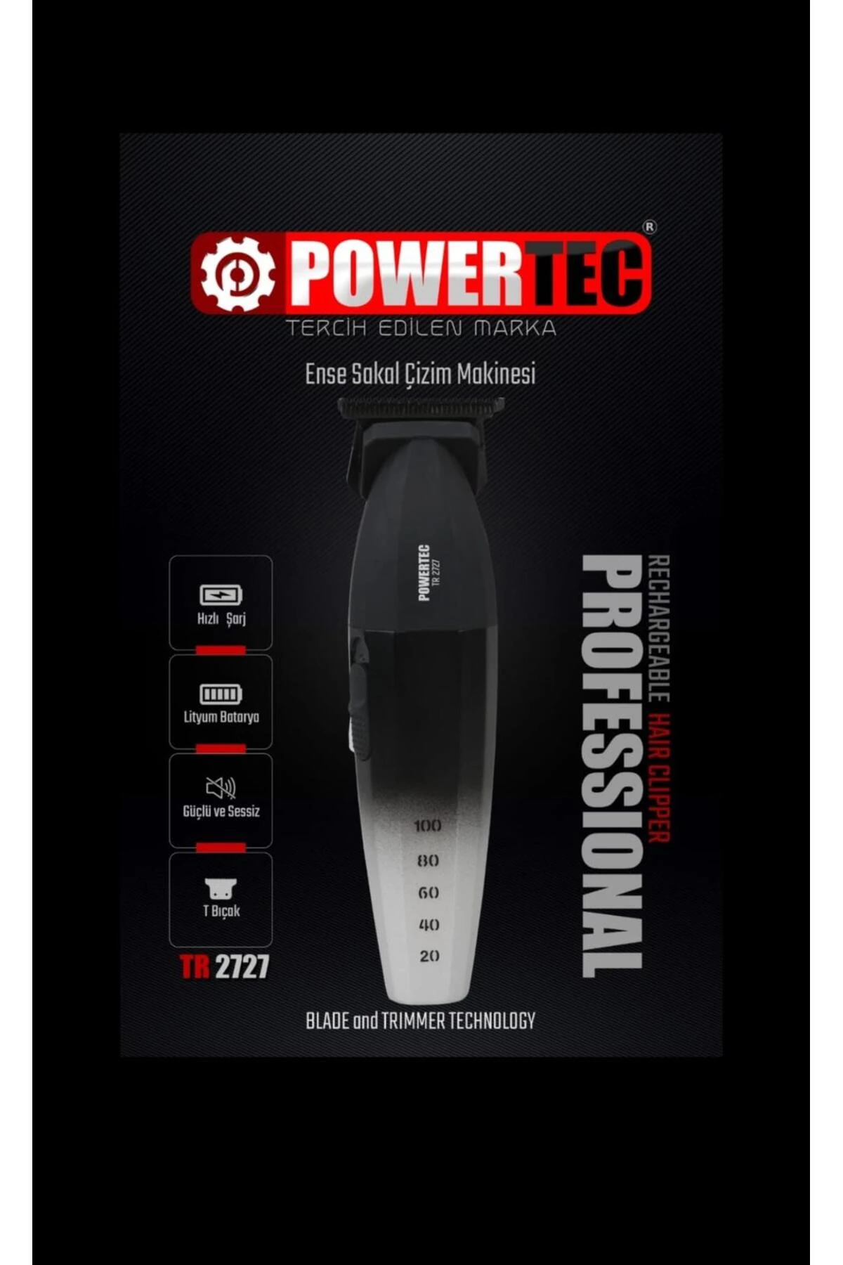 TR-2727 Black Profesyonel Type-C Şarjlı Sakal Ense Çizim Tıraş Makinesi