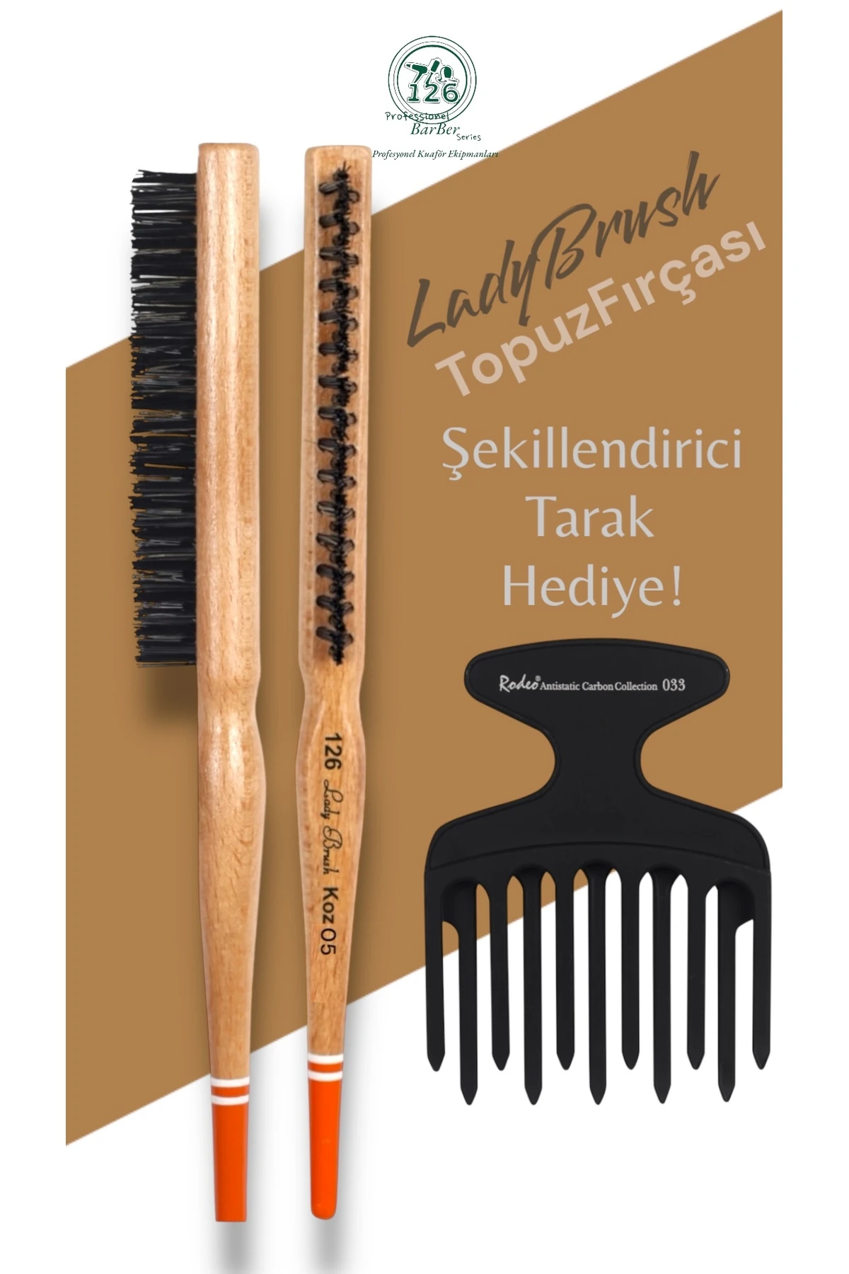 126 koz05 ladybrush topuz fırçası & 033 tarak main variant image