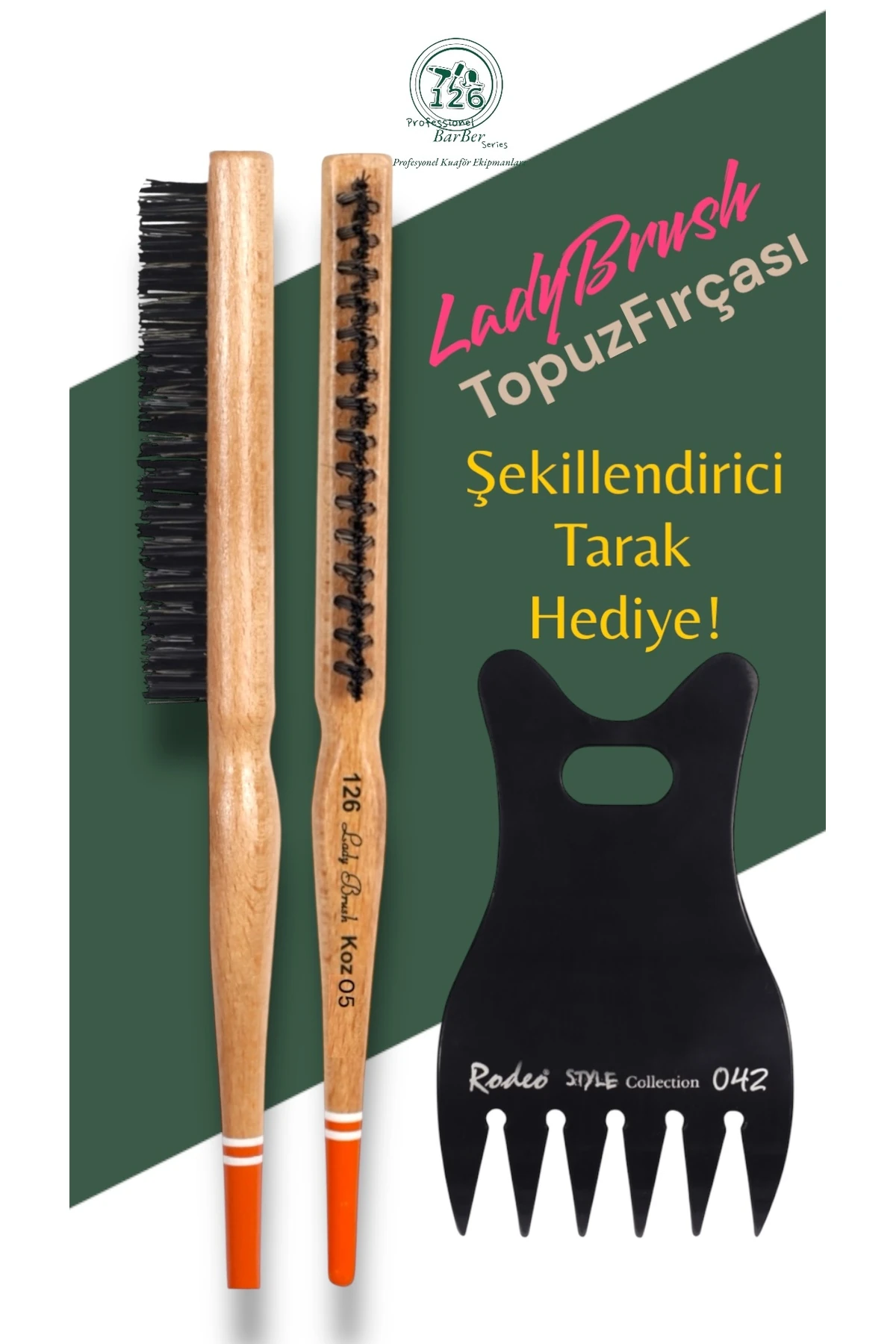 126 koz05 Ladybrush Topuz Fırçası & 042 tarak main variant image