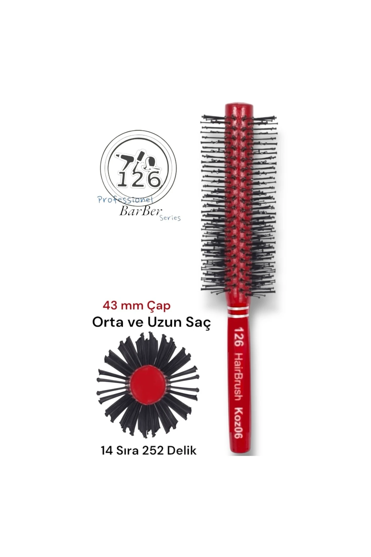 126 koz06 Profesyonel Saç Fön Fırçası & Tarak (43 mm Çap) (Orta Ve Uzun Saç)