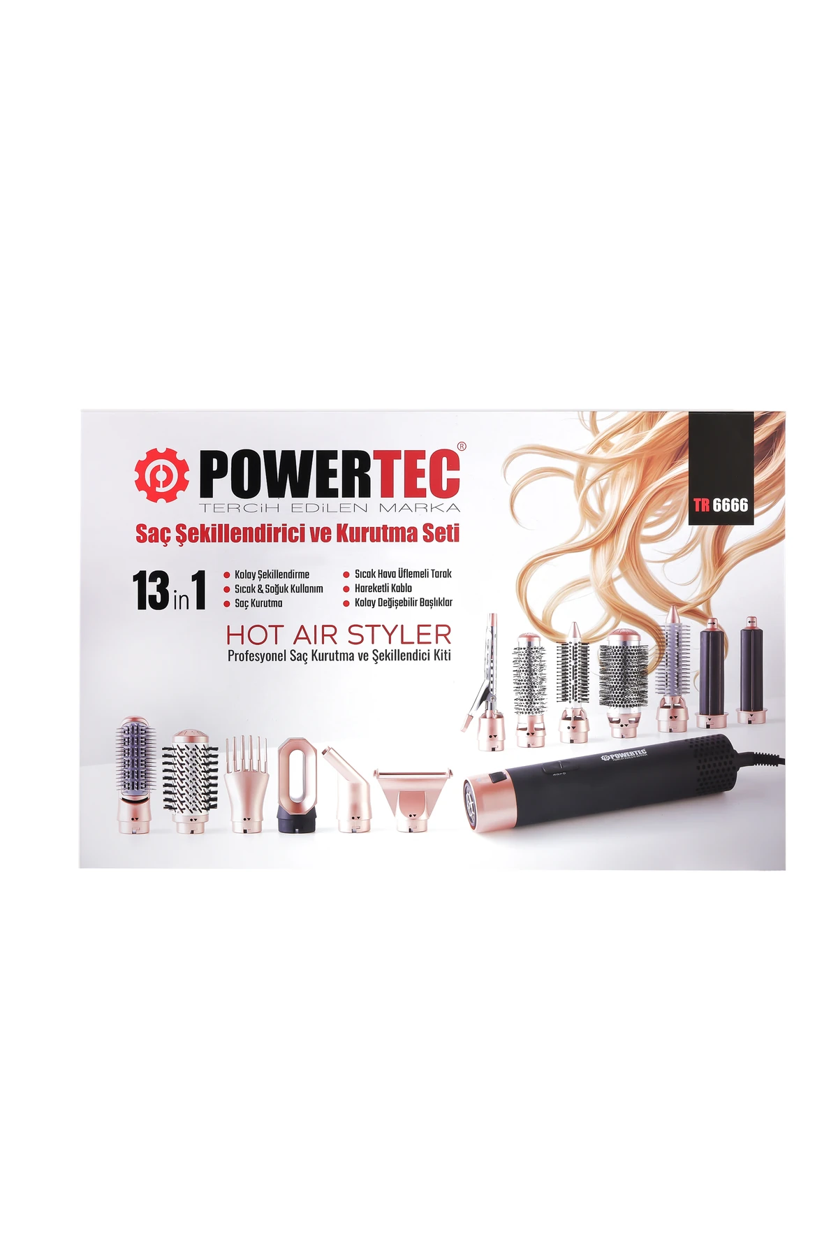 TR-6666 13'ü 1 Arada Saç Şekillendirici Set –Fön Makinesi, Maşa, Düzleştirici, Kurutma, Bakım Cihazı