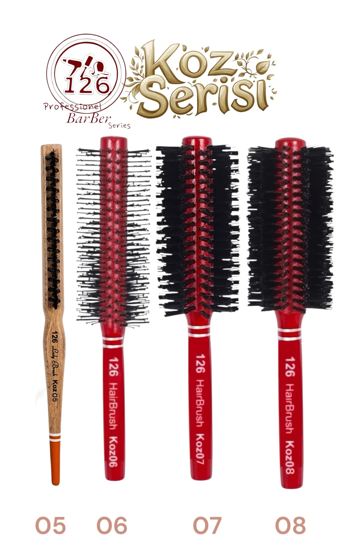 126 koz 05 Topuz Fırçası & koz06 koz07 koz 08 Saç Fırçası Seti main variant image