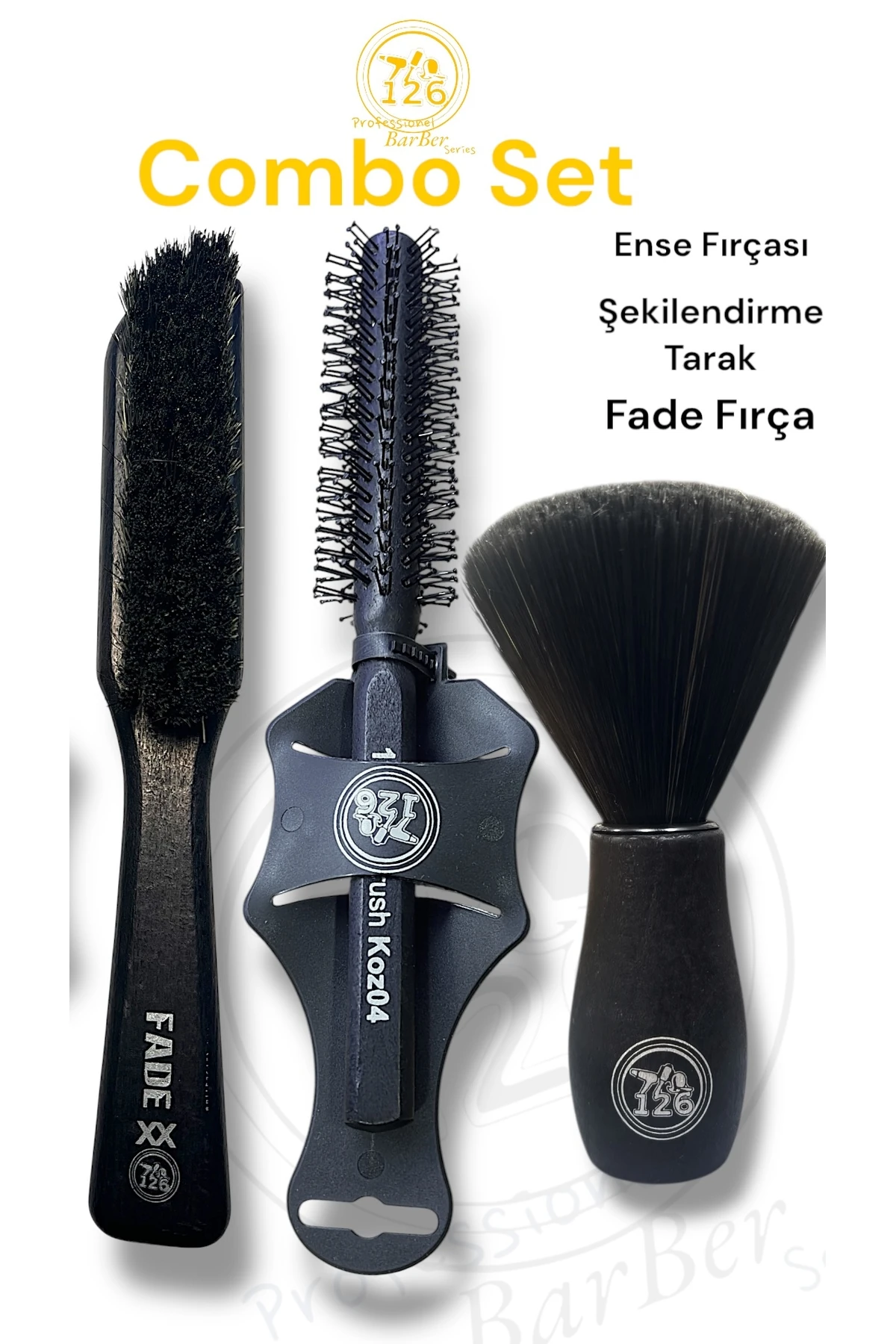 126 Ense Fırçası & Fade Fırça & Saç Fırçası Combo Set main variant image