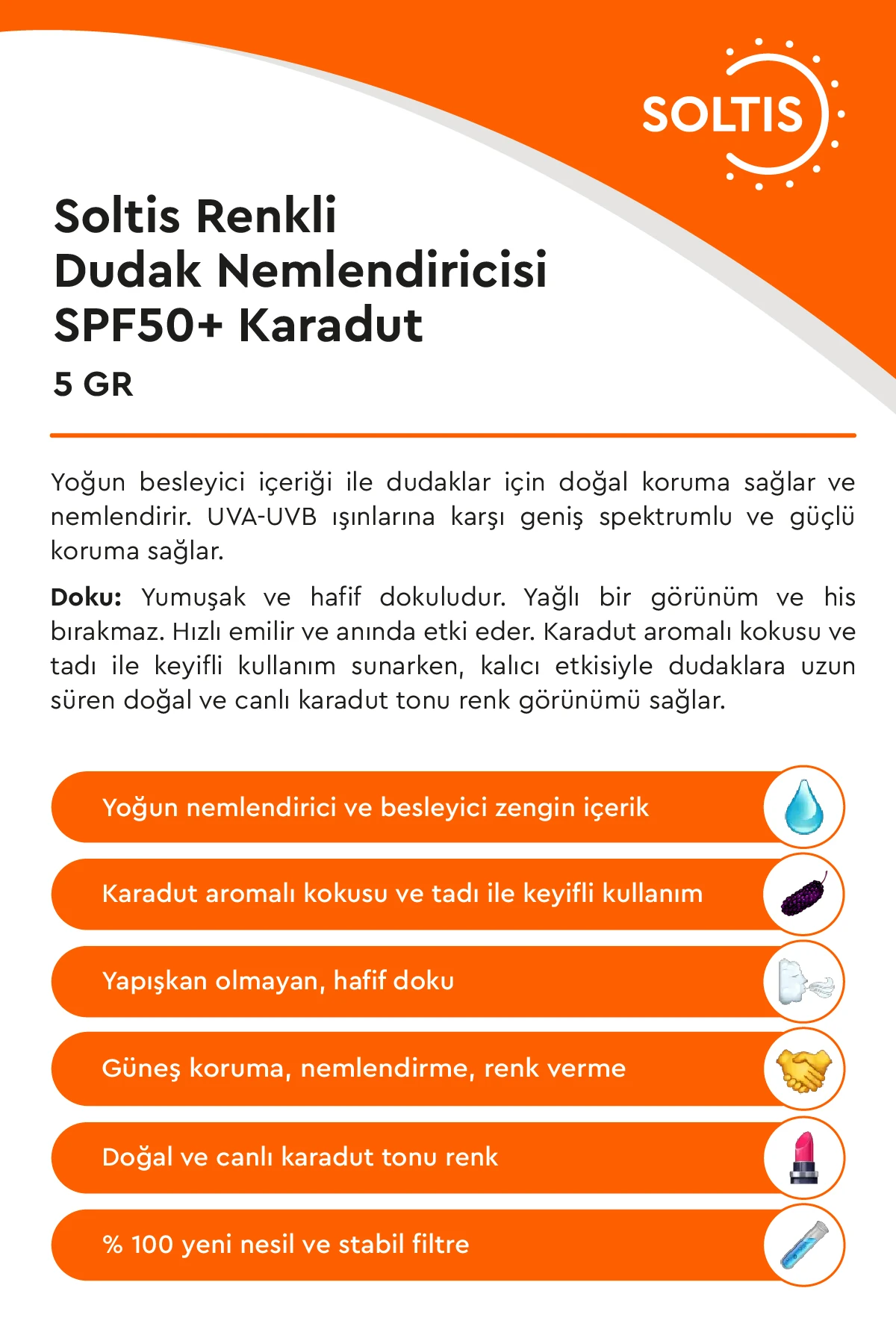Soltis Dudak Nemlendiricisi SPF50+ - Karadut