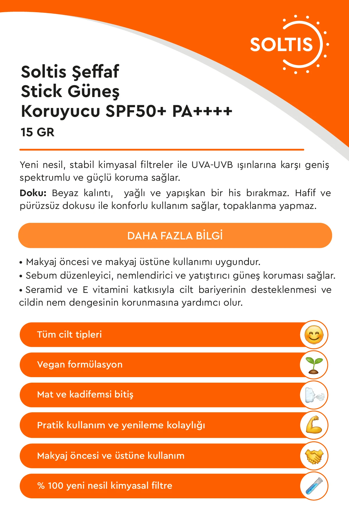 Soltis Şeffaf Stick Güneş Koruyucu SPF50+ PA++++
