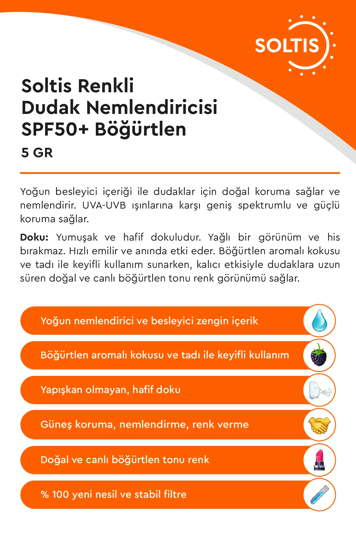 Soltis Dudak Nemlendiricisi SPF50+ - Böğürtlen