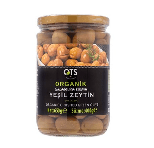 Organic Brined Cracked Green Olives 680g