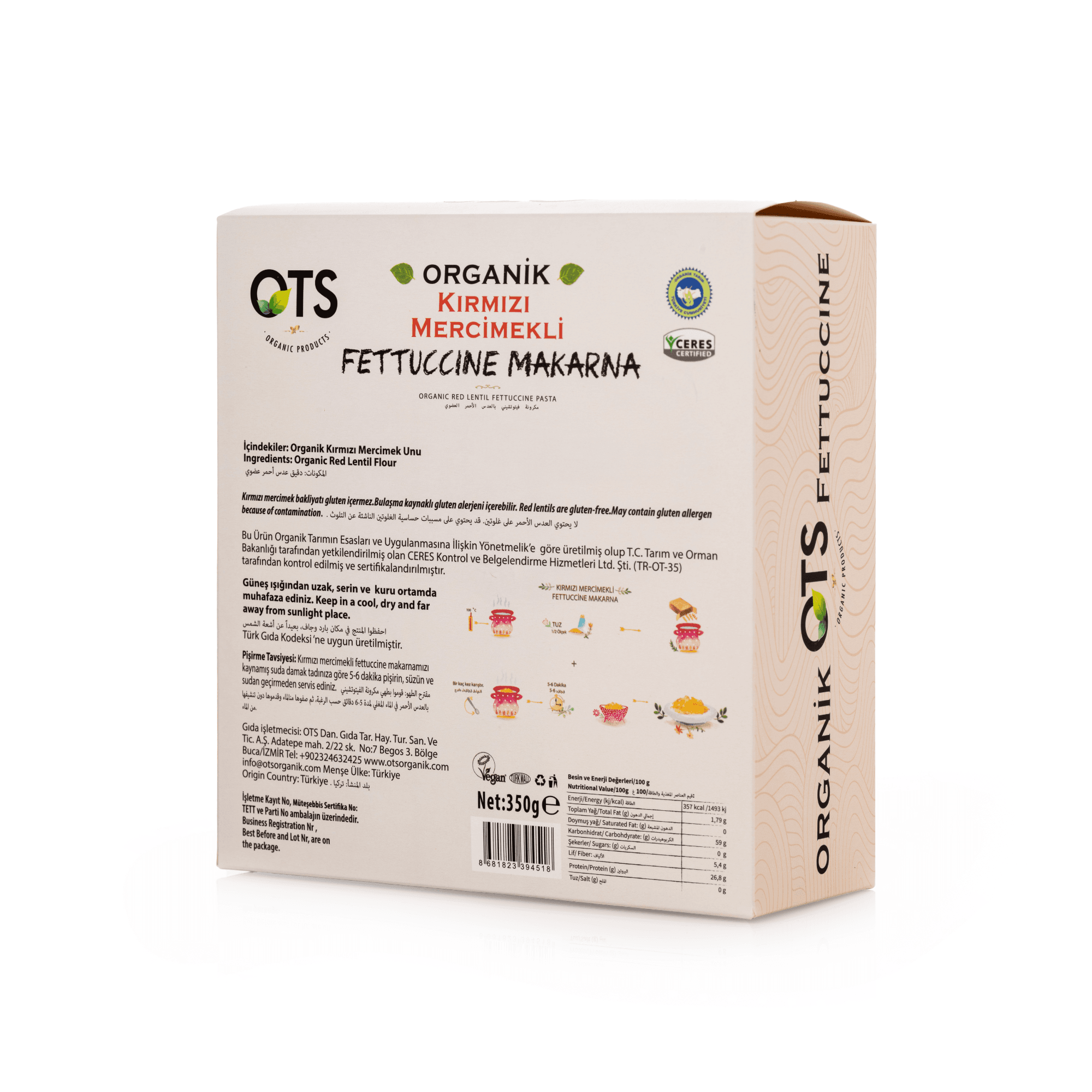 Organik Kırmızı Mercimekli Fettuccini
