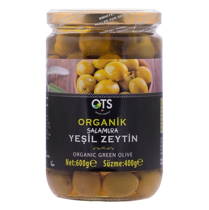 Organic Brined Scratched Green Olives 670g