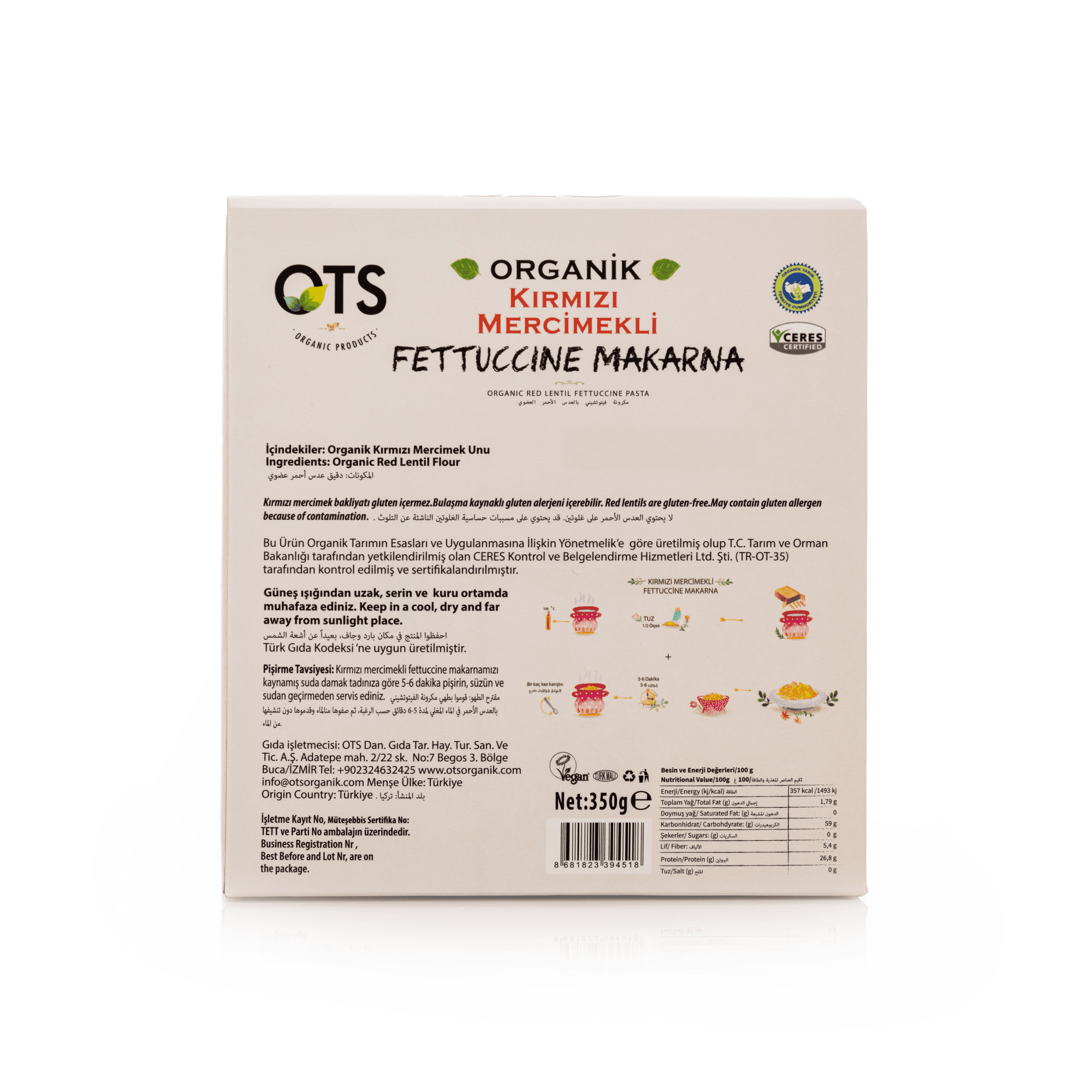 Organik Kırmızı Mercimekli Fettuccini