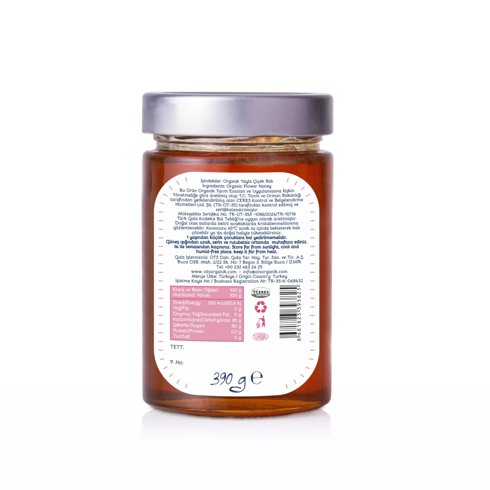 Ots Organik Süzme Çiçek Balı 390gr