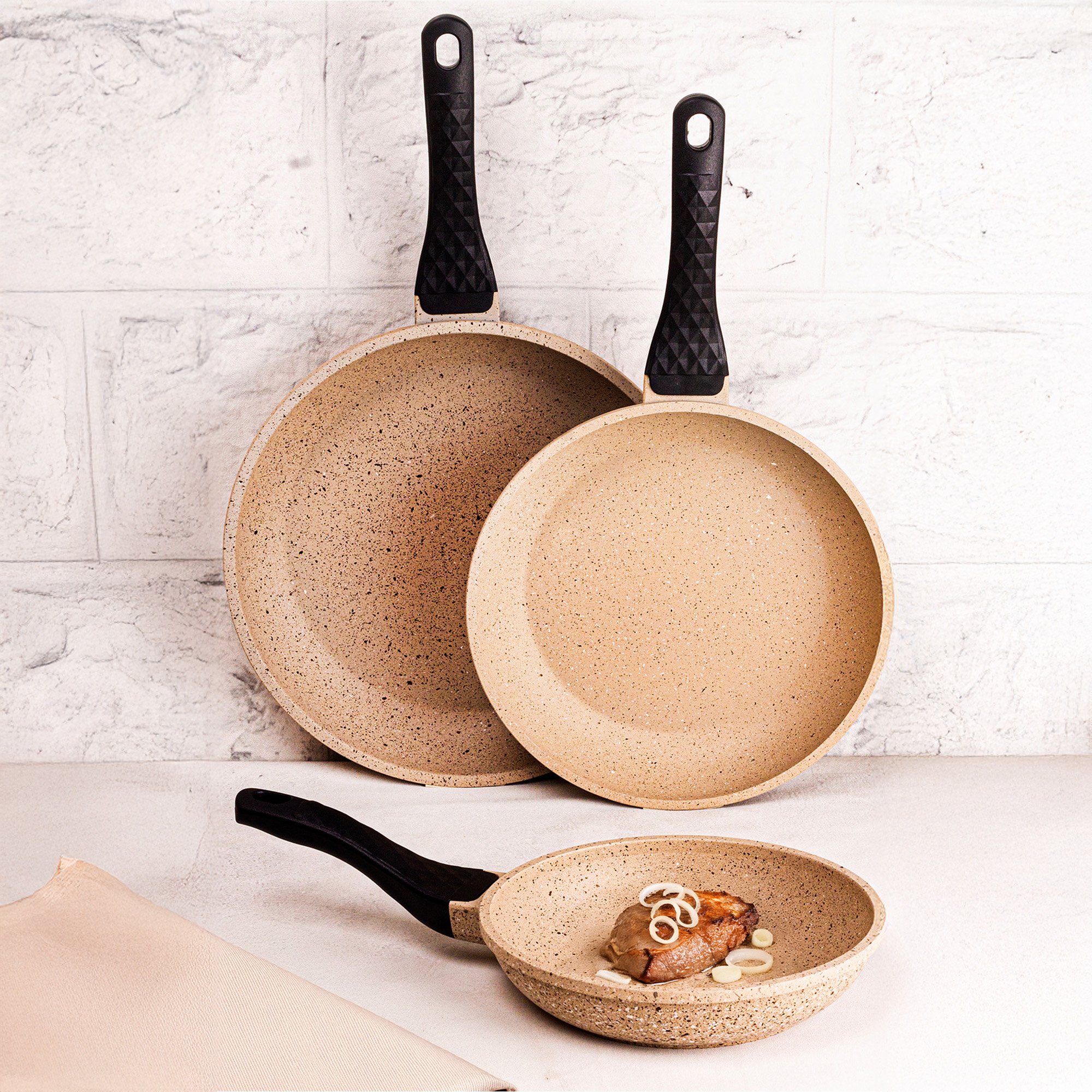 Best Chef - 3'lü Döküm Tava Seti Vizon 20-24-28 cm