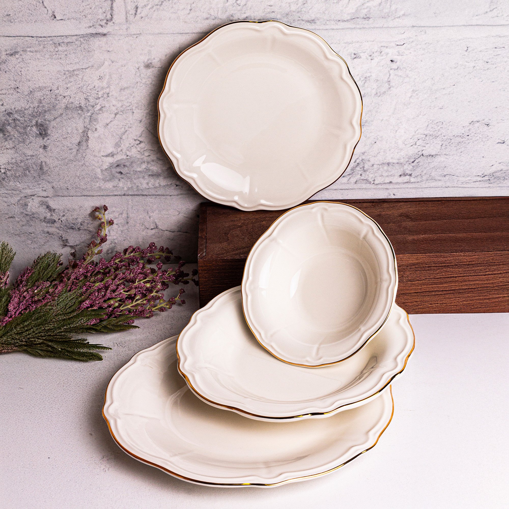 Eterna - 24 Parça 6 Kişilik Gold Porselen Yemek Takımı