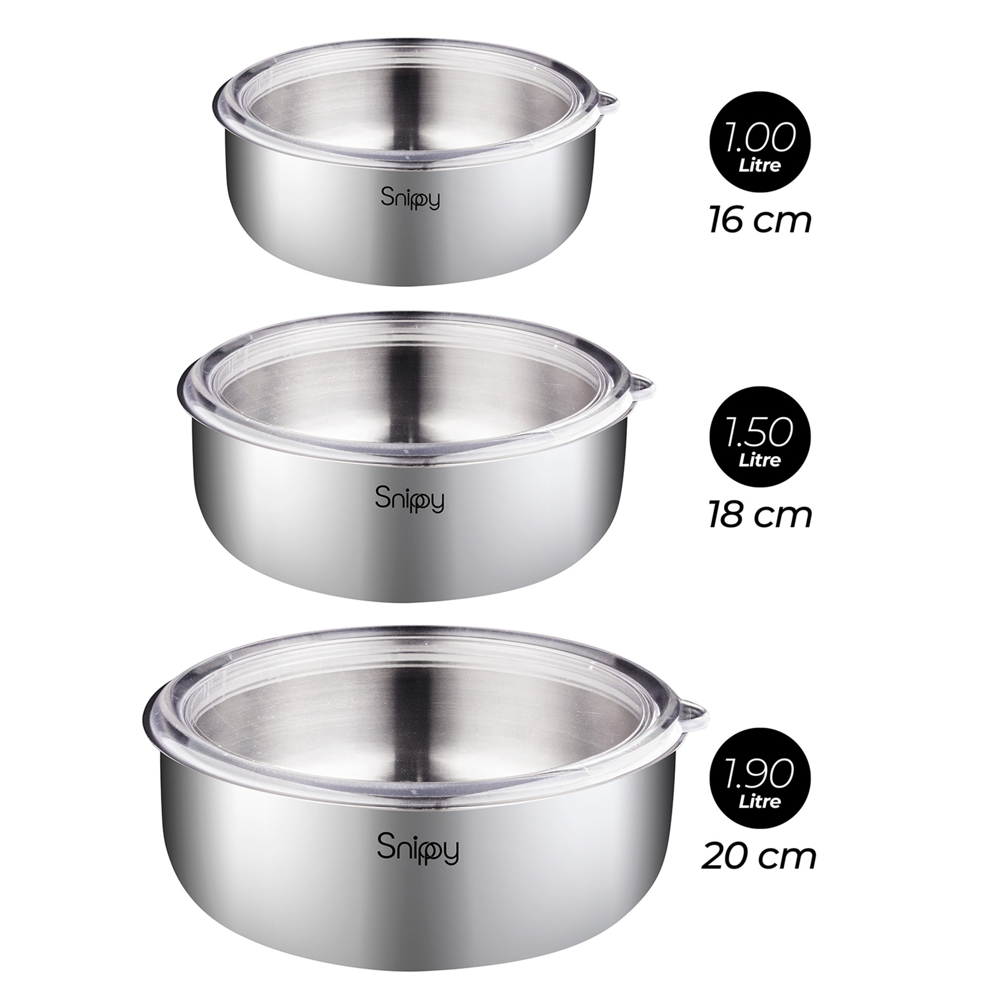 Inoxa - 3'lü Saklama Kabı (16-18-20 Cm)