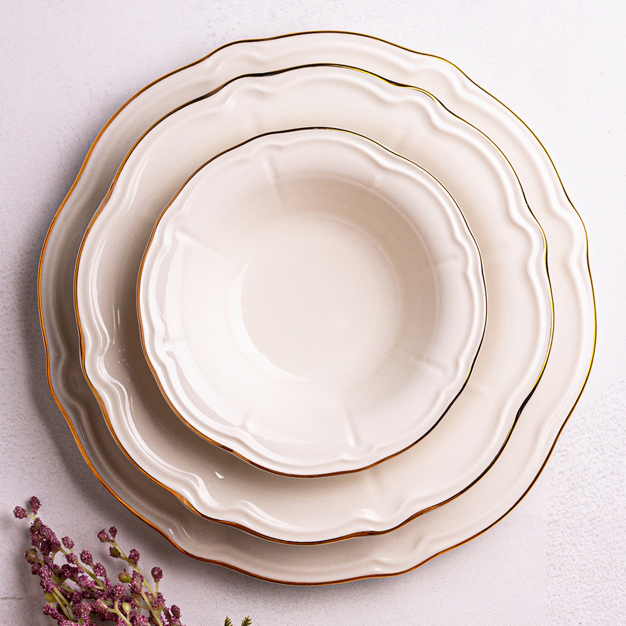 Eterna - 24 Parça 6 Kişilik Gold Porselen Yemek Takımı
