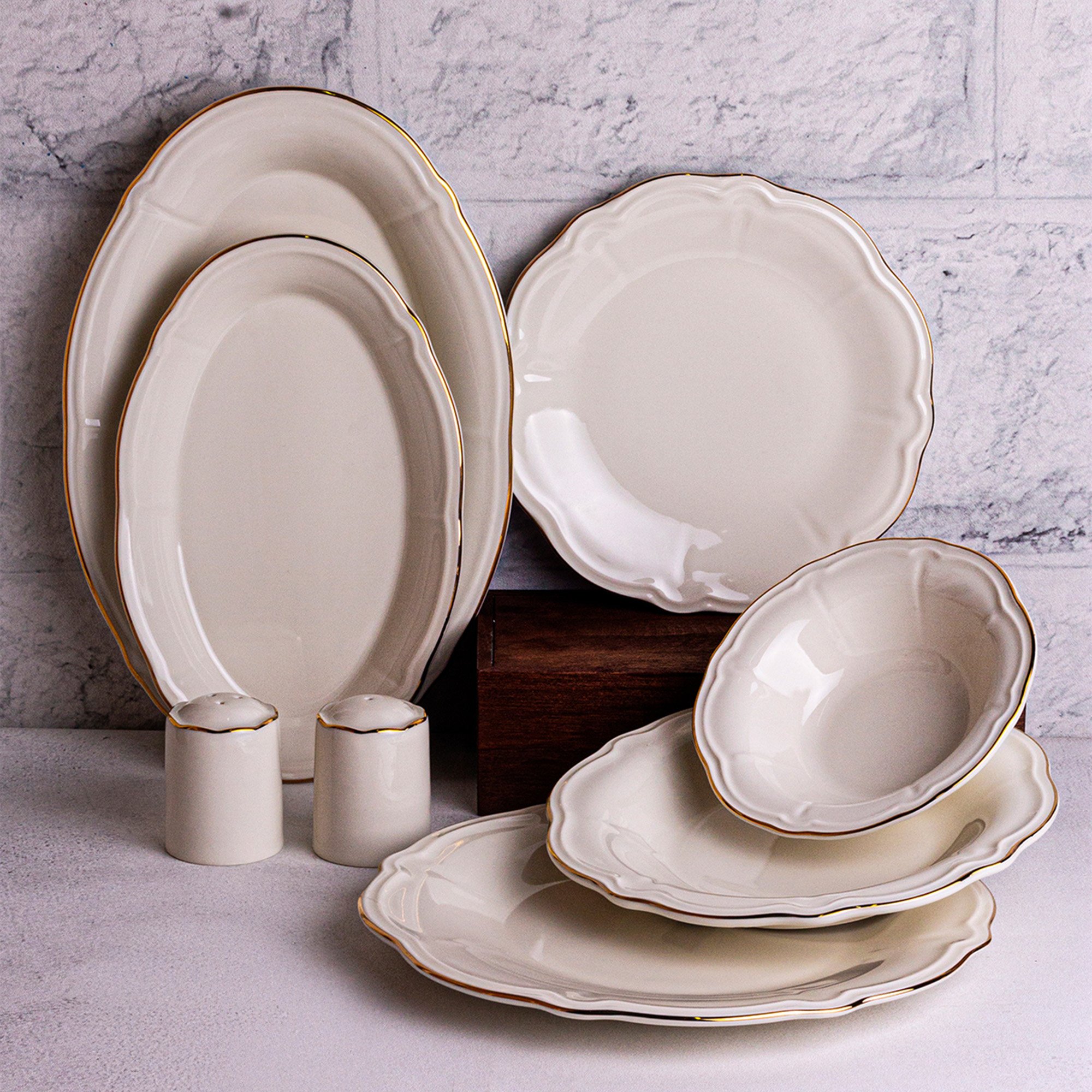 Eterna - 53 Parça 12 Kişilik Gold Porselen Yemek Takımı