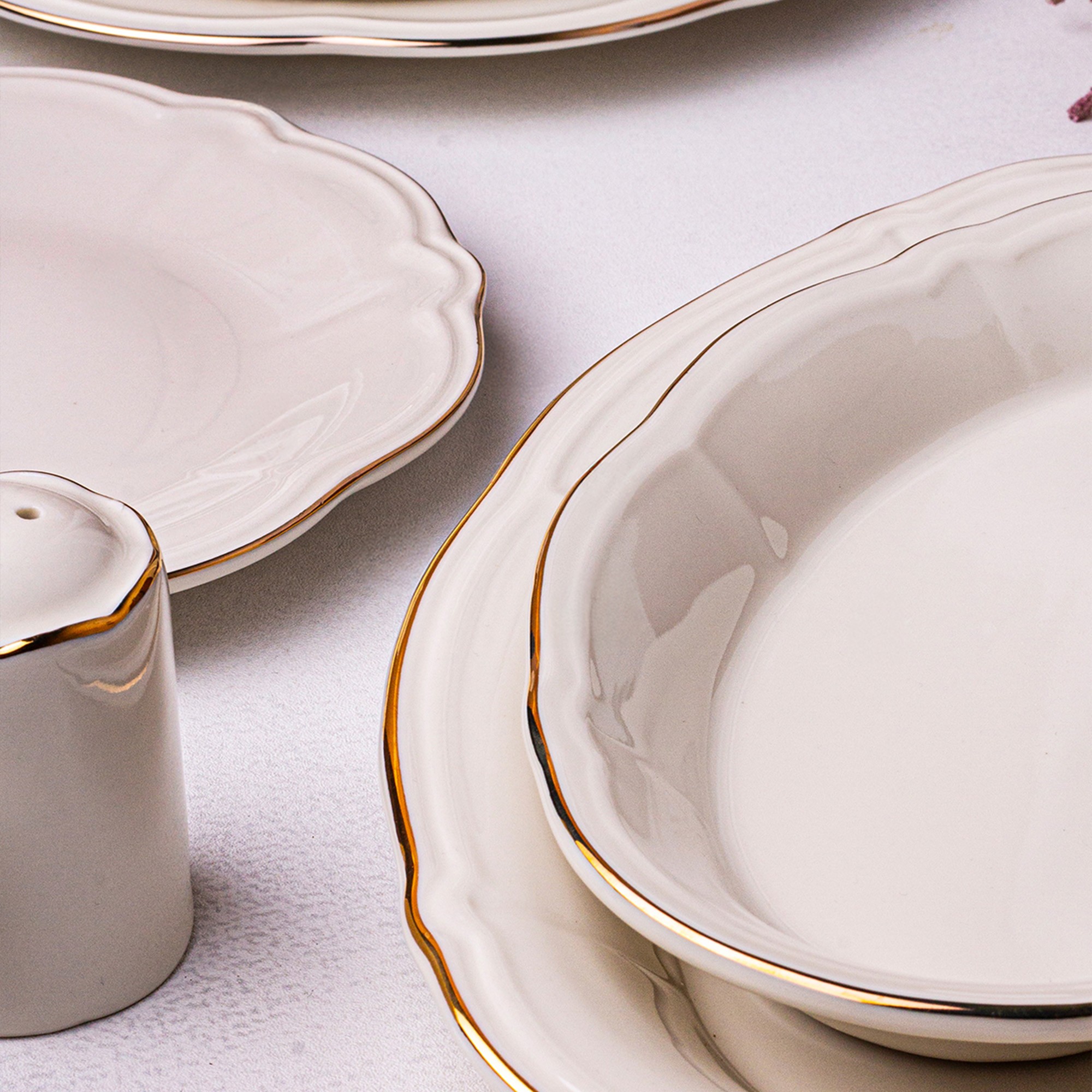 Eterna - 53 Parça 12 Kişilik Gold Porselen Yemek Takımı