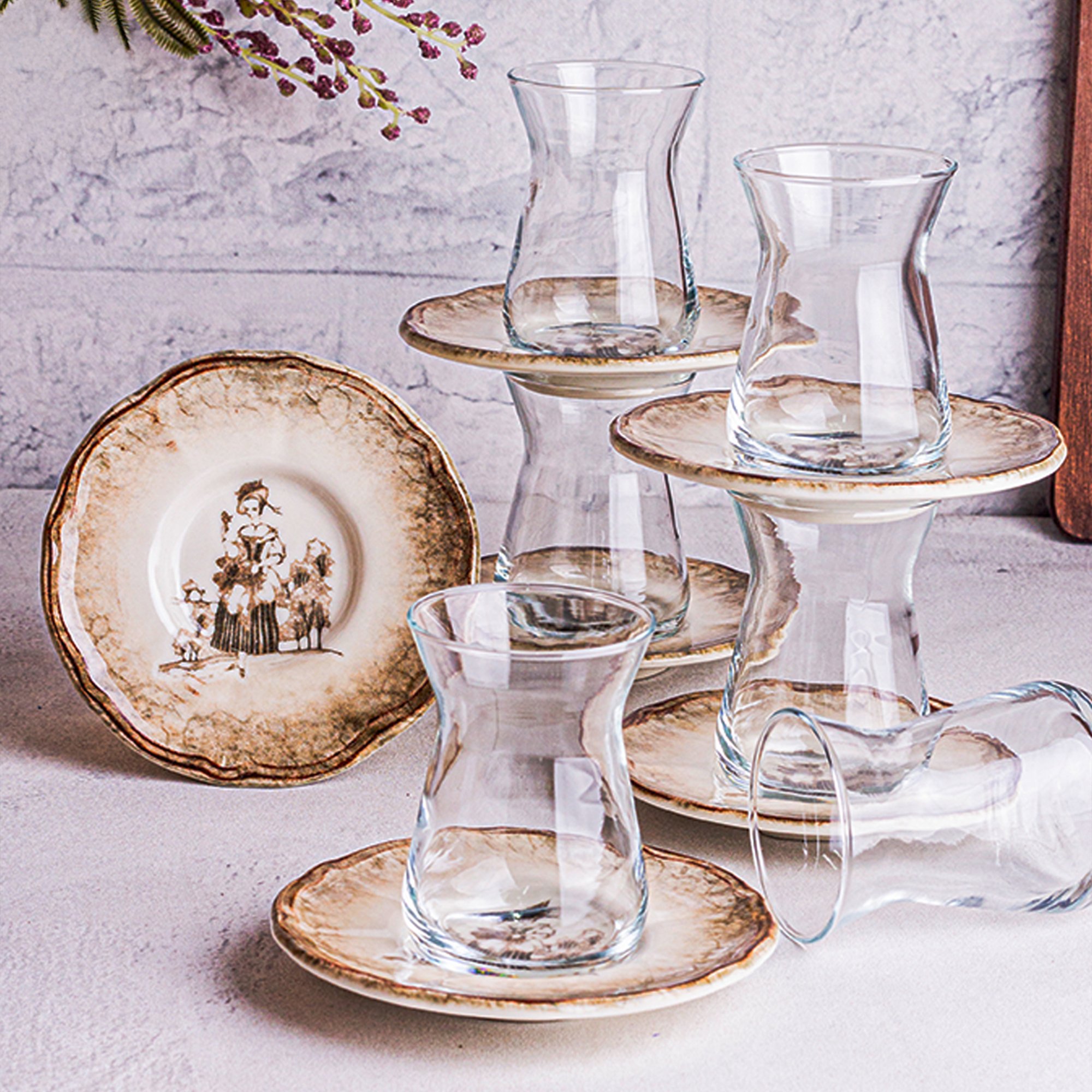 Retro - 12 Parça Çay Seti 6 Kişilik 