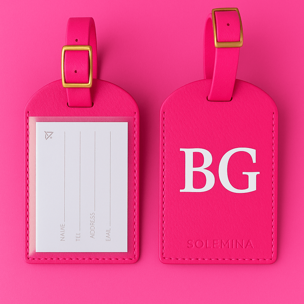 Leather Suitcase Tag (Personalized) - Fuchsia