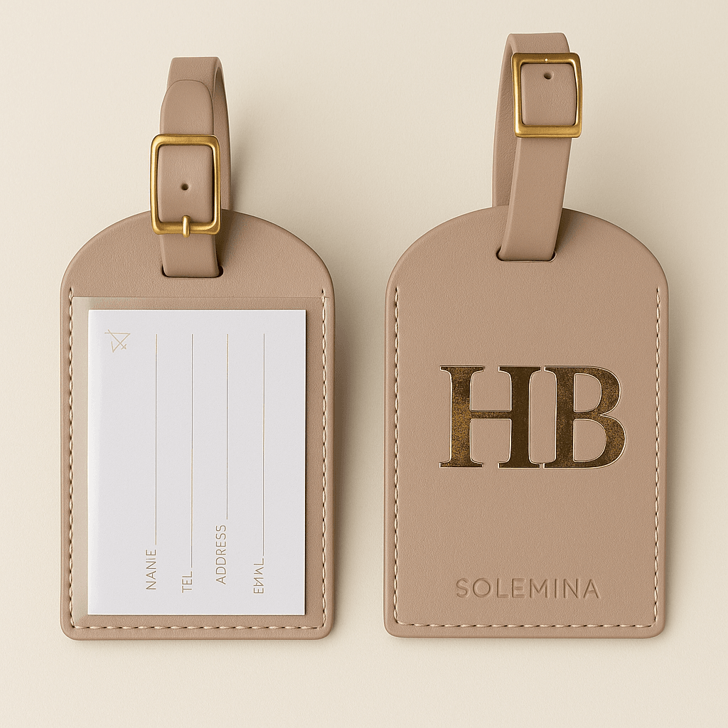 Leather Suitcase Tag (Personalized) - Beige
