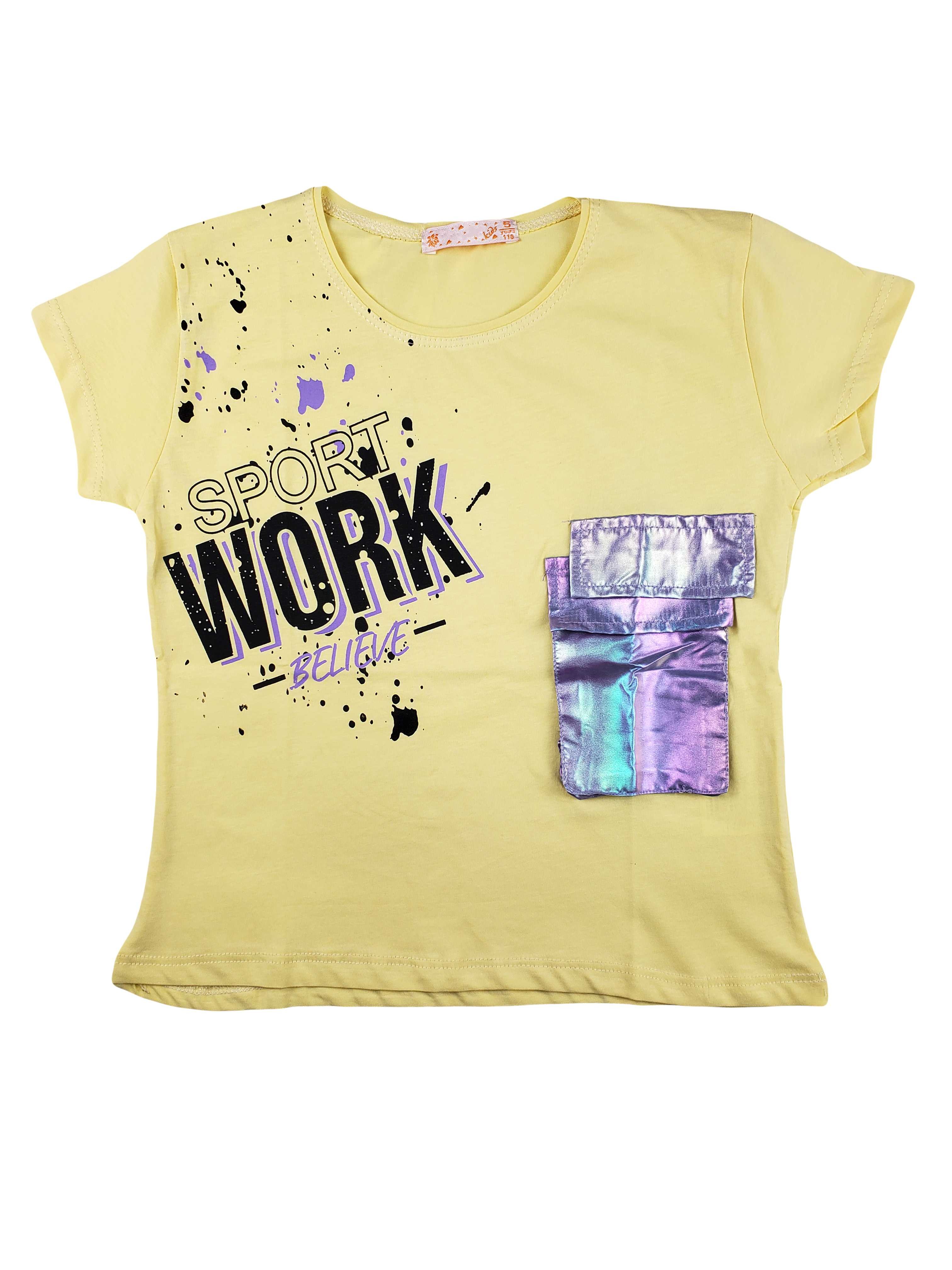 Kız Çocuk Fosforlu Cepli T-Shirt Baskılı WORK