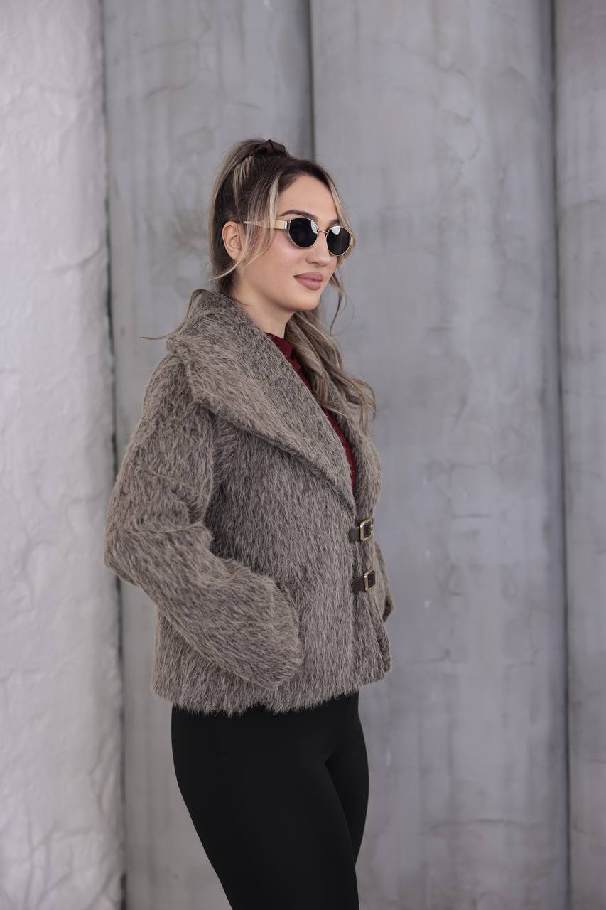 Premium Kaşmir Deri Tokalı Kısa Ceket