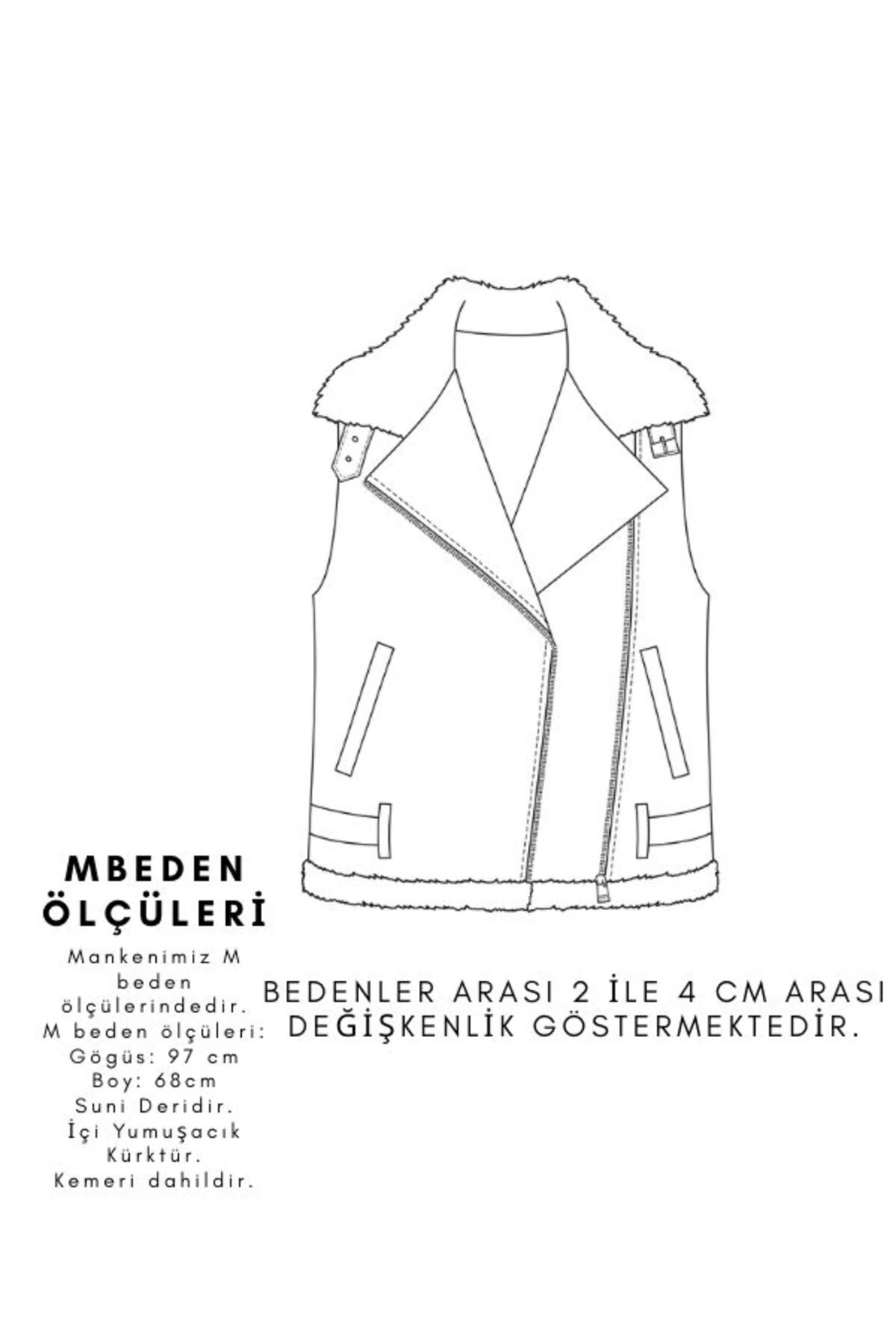 Deri Yaka ve İçi Kürk Detaylı Yelek