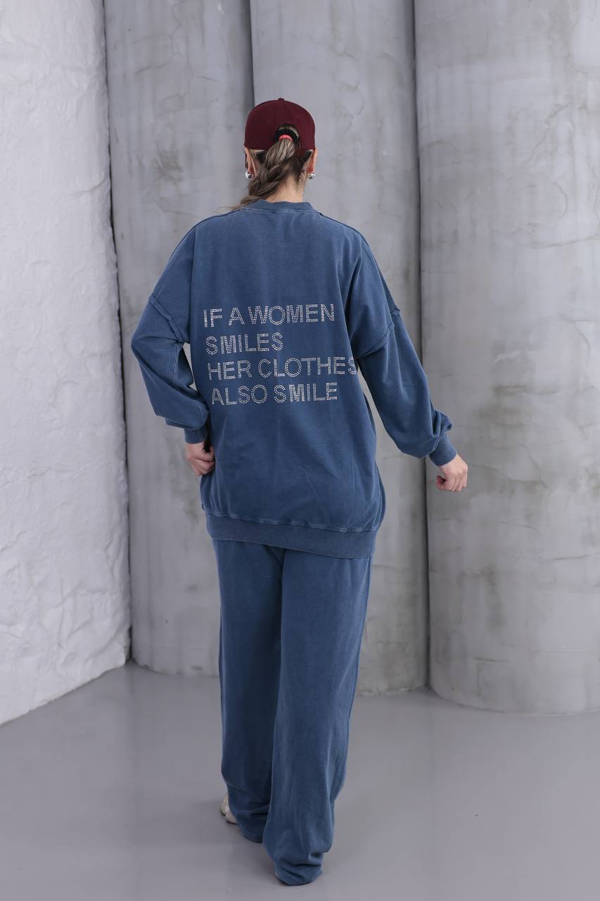 Yıkamalı Taşlı Oversize Salaş Eşofman Takımı 