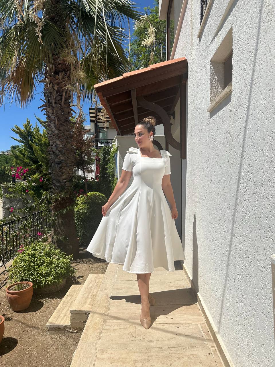 Fiyonk Kollu Anvelop Kesim Dokuma Elbise