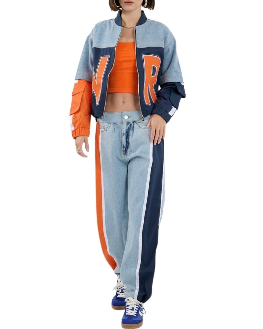 Tasarım Denim Paraşüt Detaylı Ceket Pantolon Takım