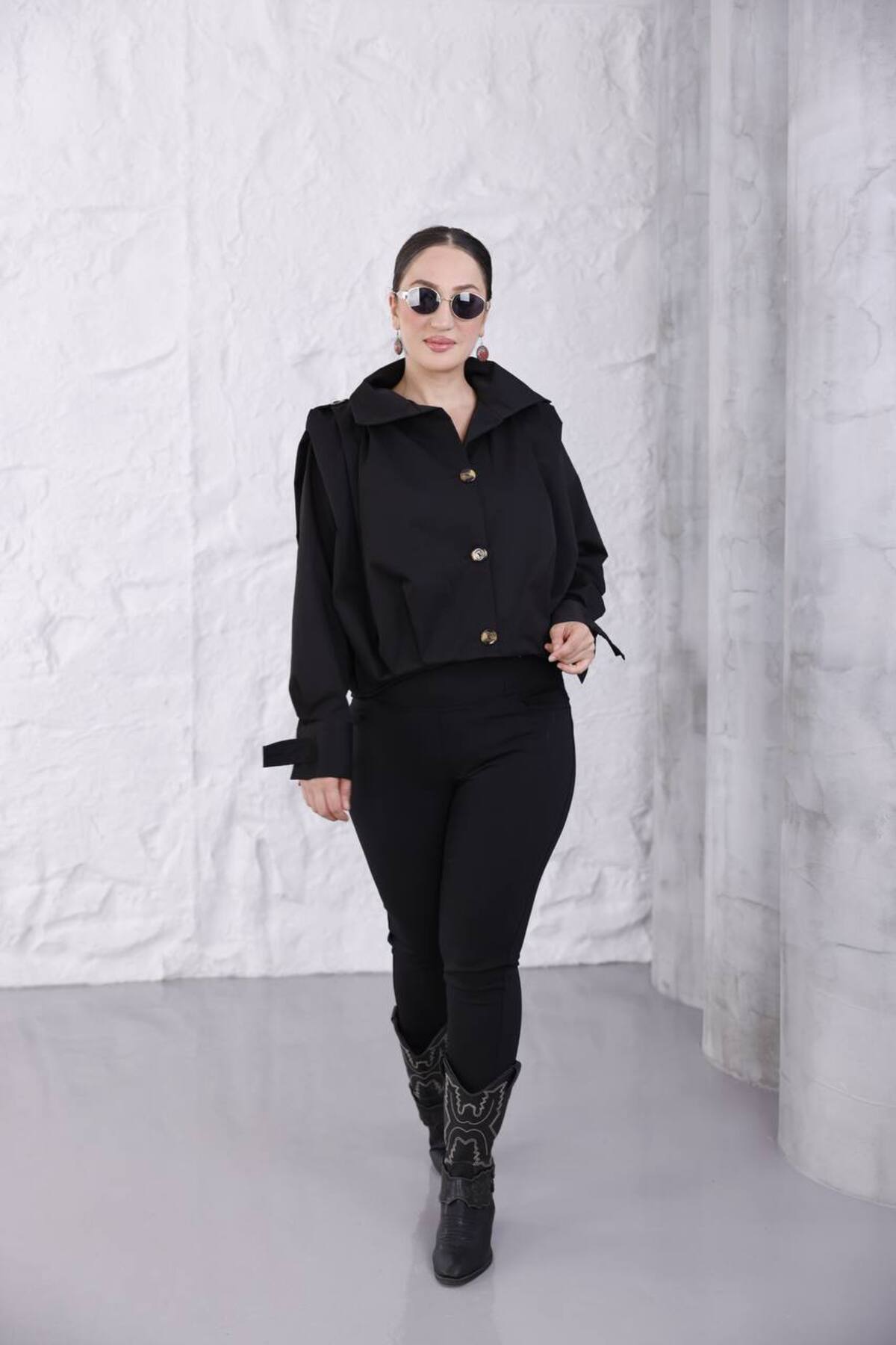 Z.R Kolları Büzgülü Vatkalı Kısa Trençkot Ceket