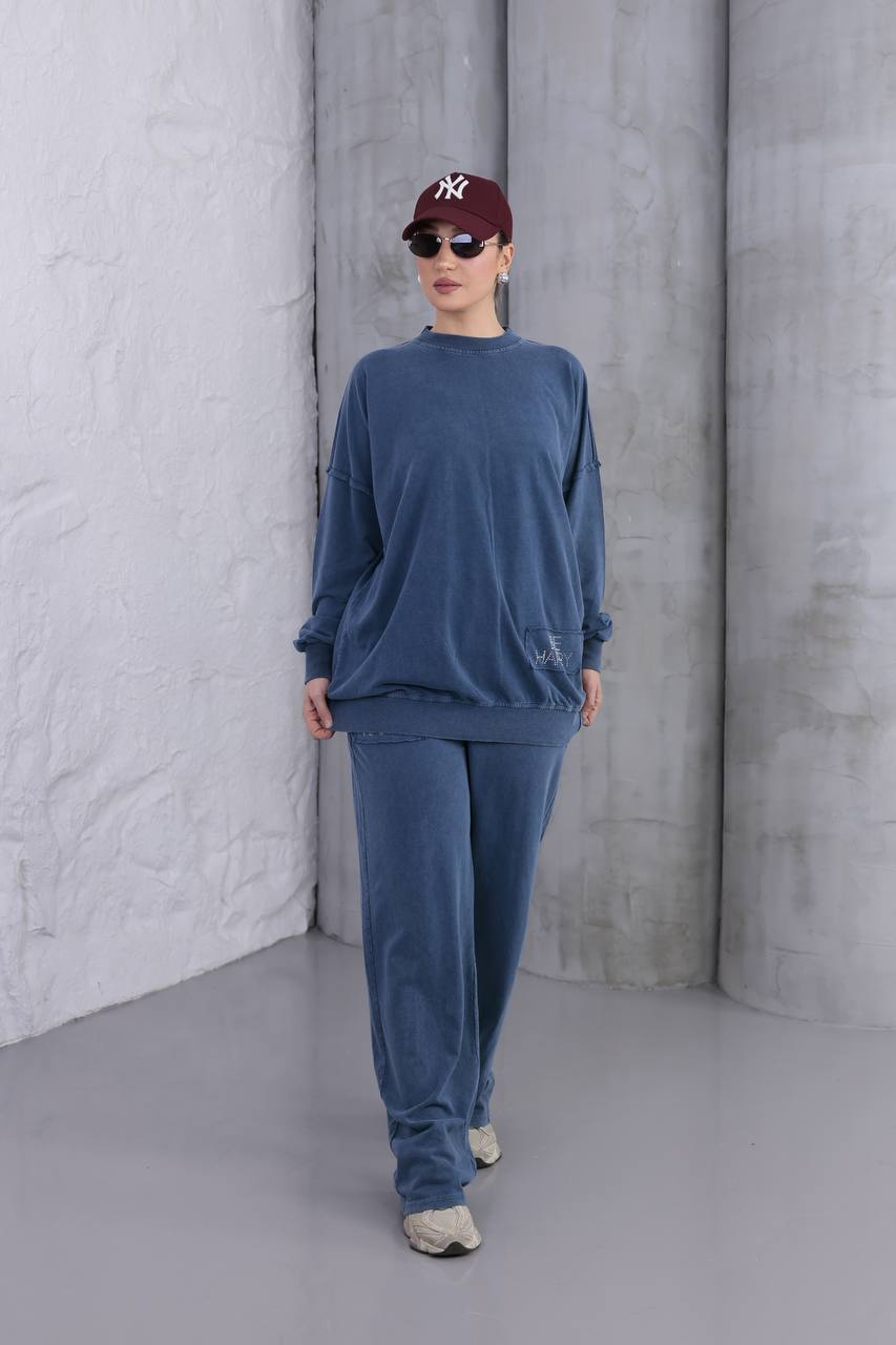 Yıkamalı Taşlı Oversize Salaş Eşofman Takımı 