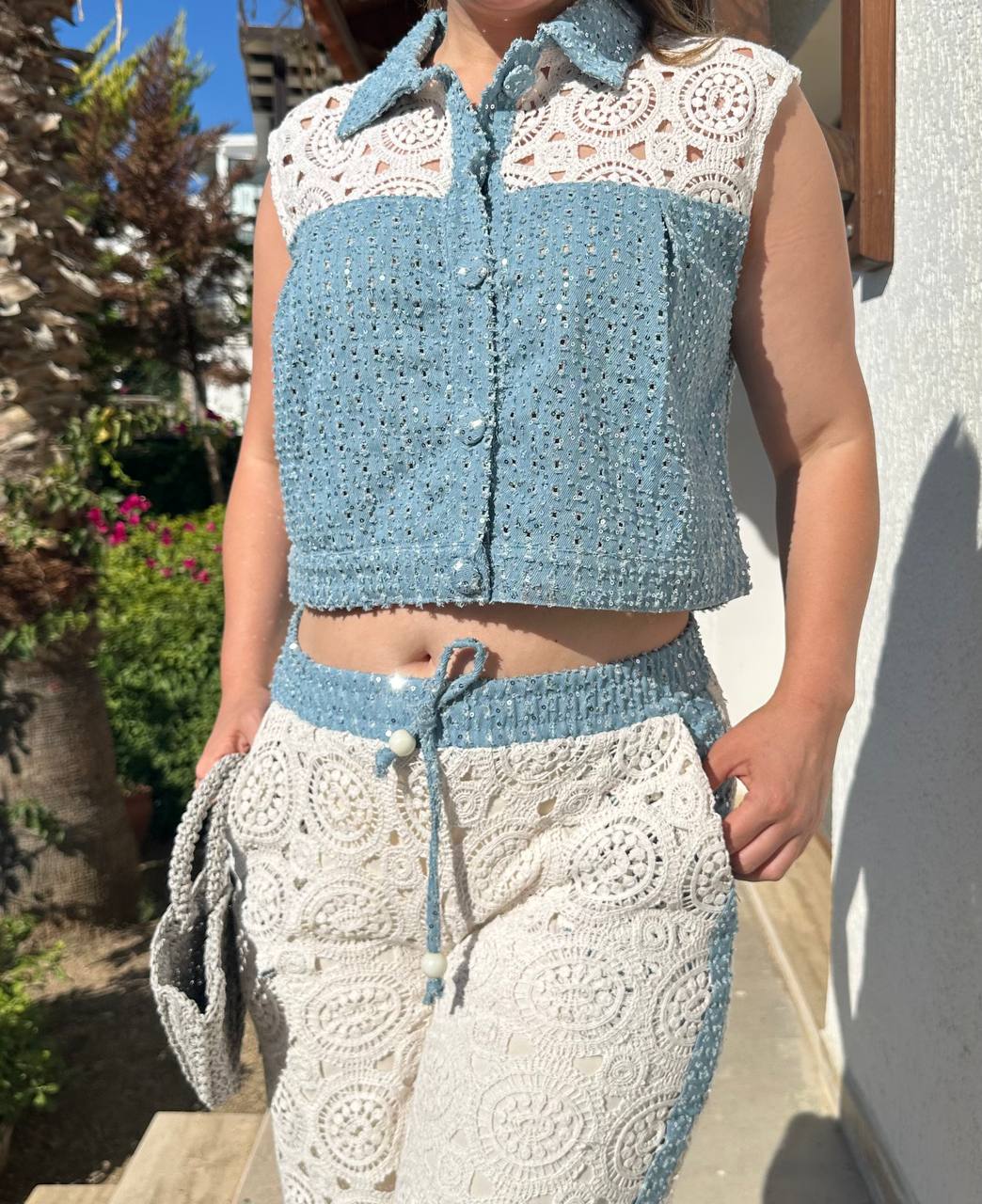 Premium Tasarım Örgü Jean Bluz