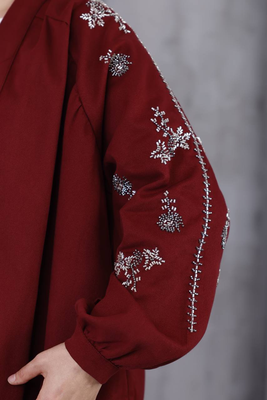 El İşi Boncuk İşlemeli Gabardin Ceket