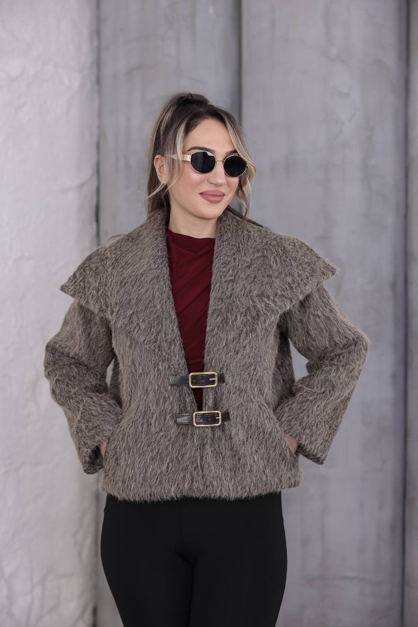 Premium Kaşmir Deri Tokalı Kısa Ceket