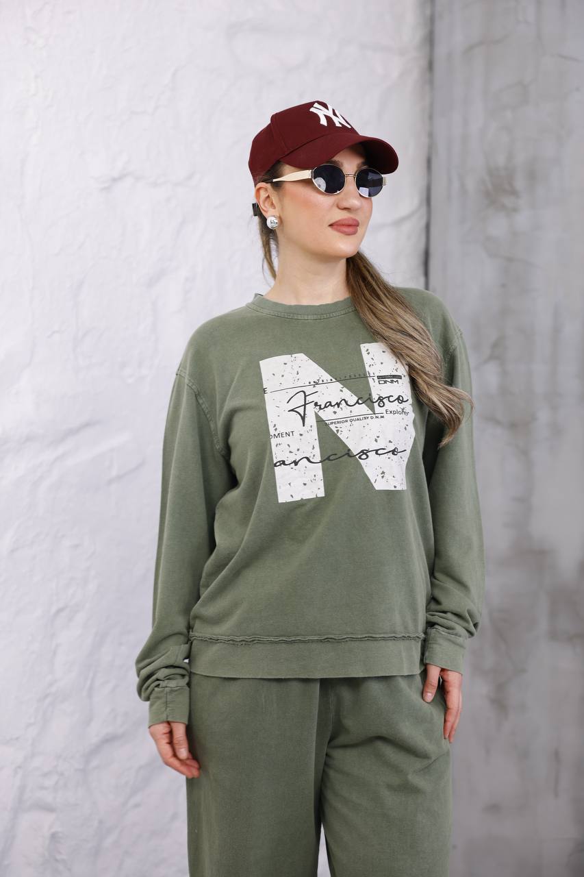 Yıkamalı Baskılı 2 İplik Eşofman Takım